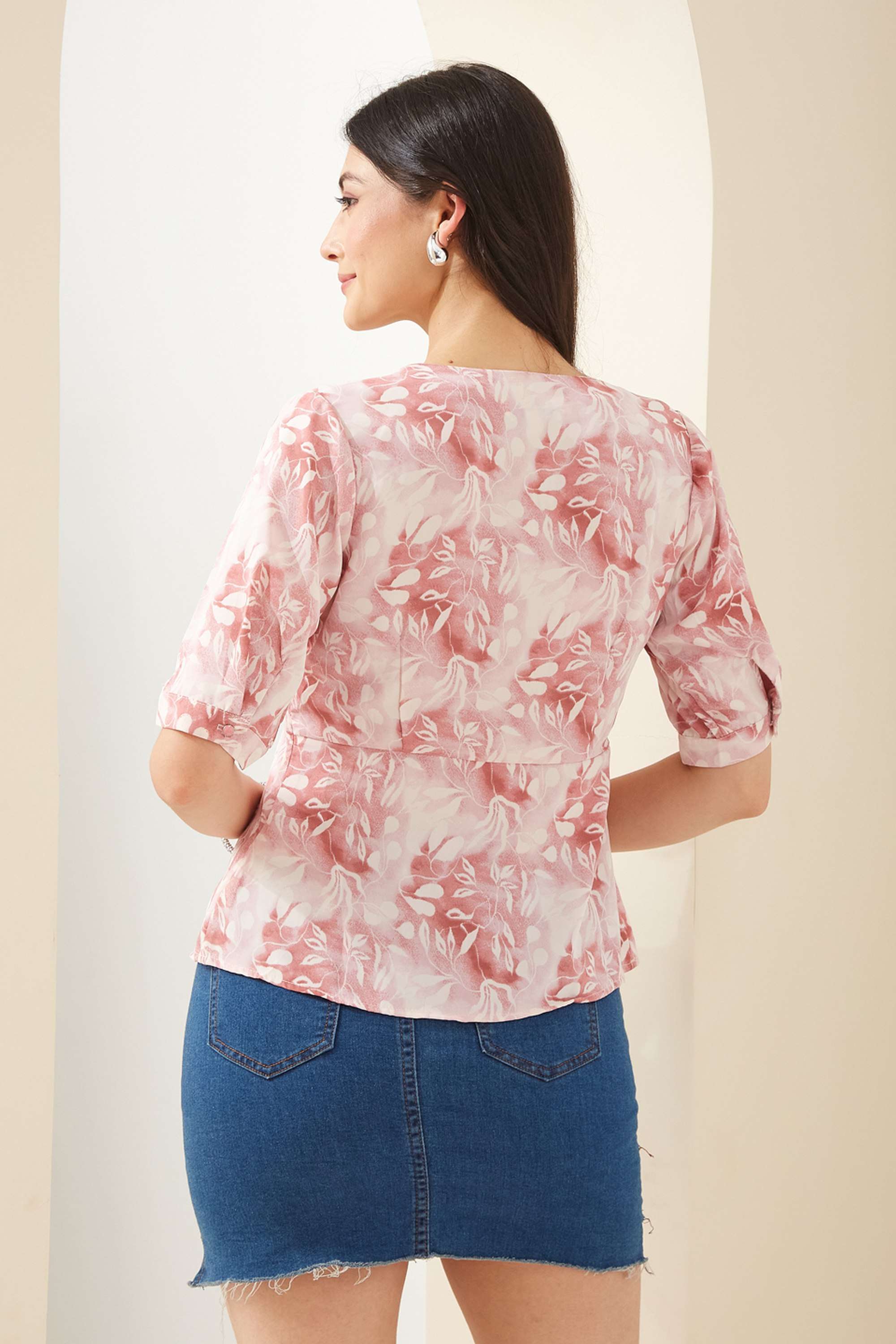 Printed-Polyester-V-Neck-Women-Top