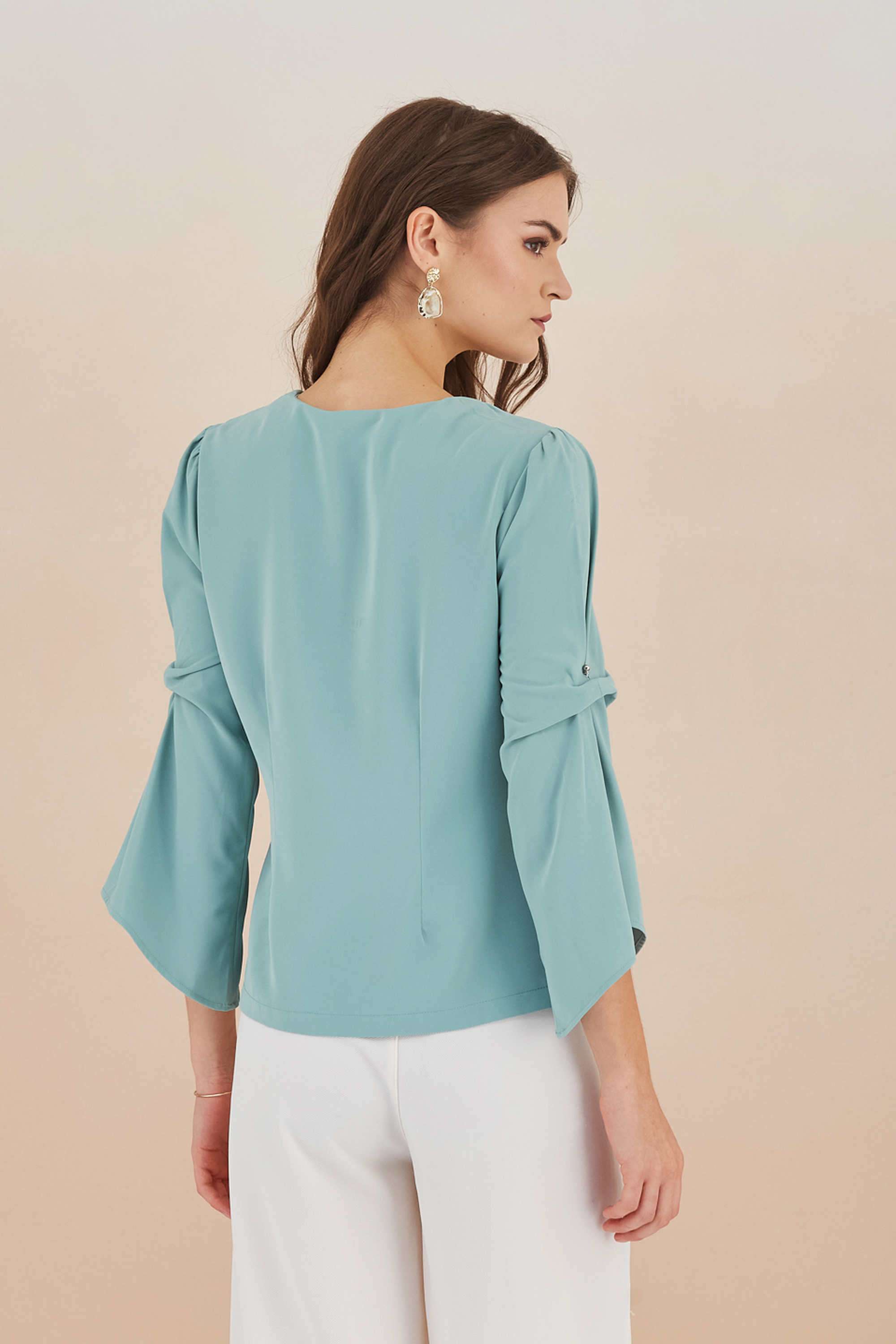 Solid-Polyester-Round-Neck-Women-Top