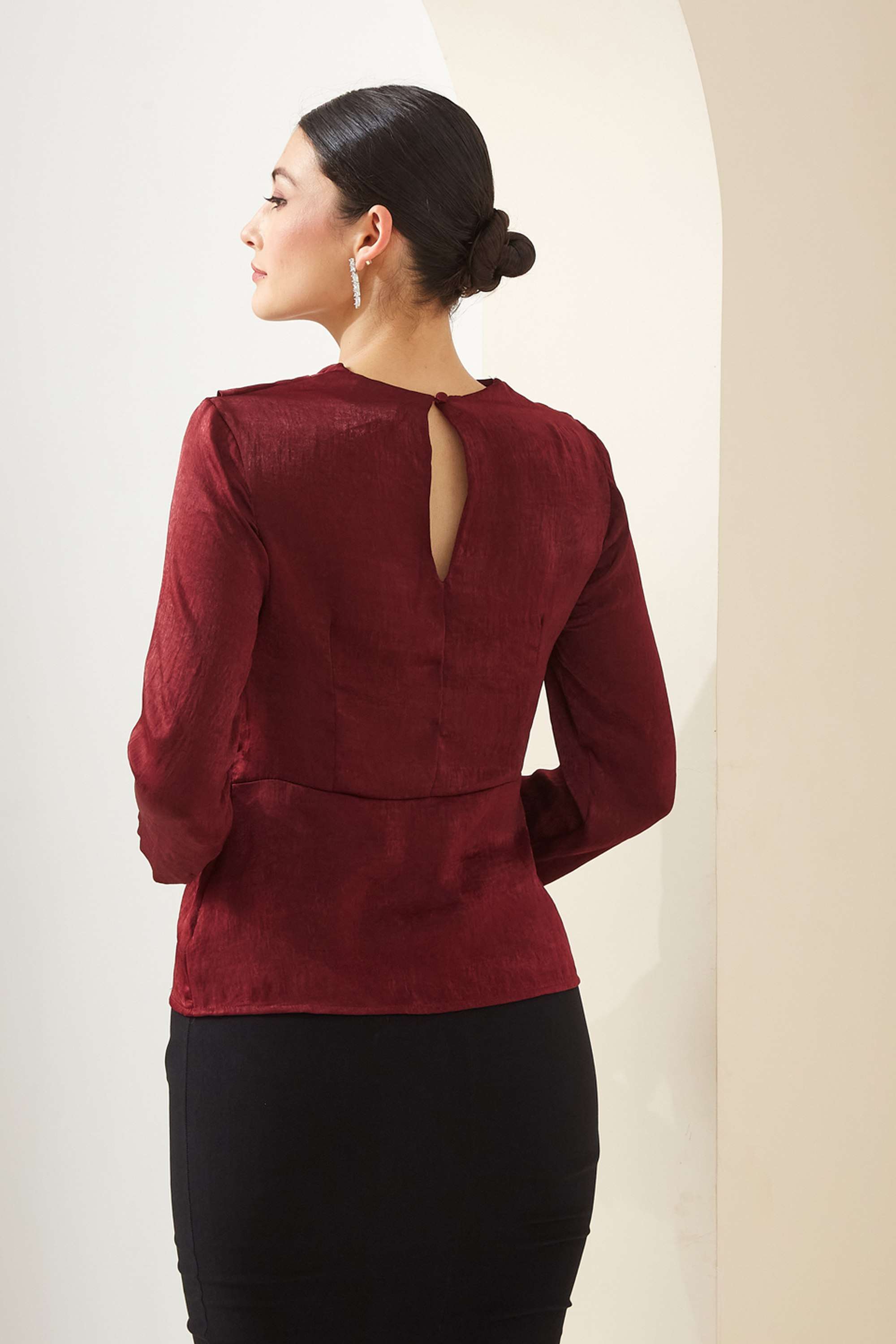 solid-Polyester-Cowl-Neck-Women-Casual-Wear-Top