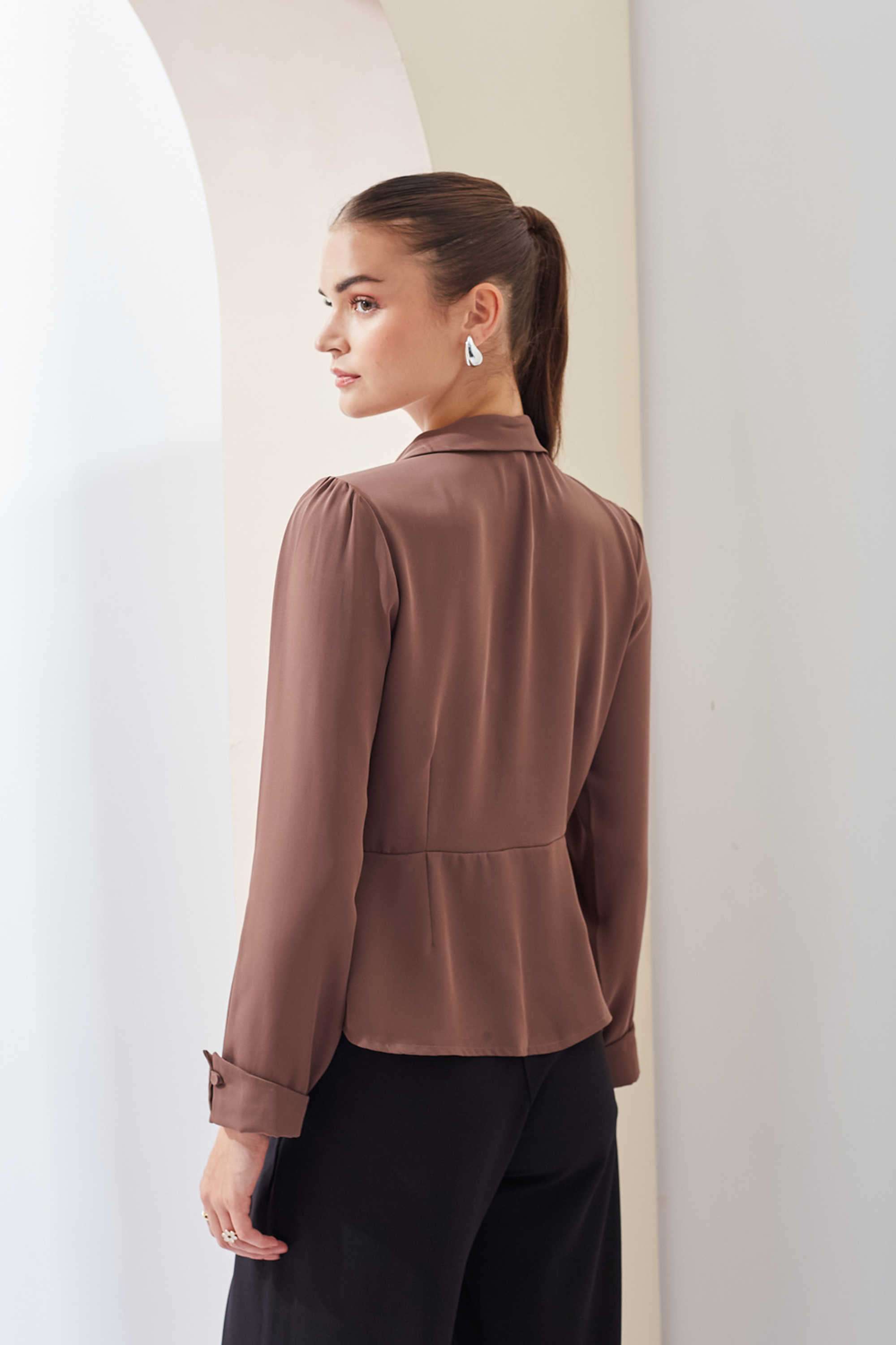 Solid-Collared-Polyester-Women-Casual-Wear-Shirt
