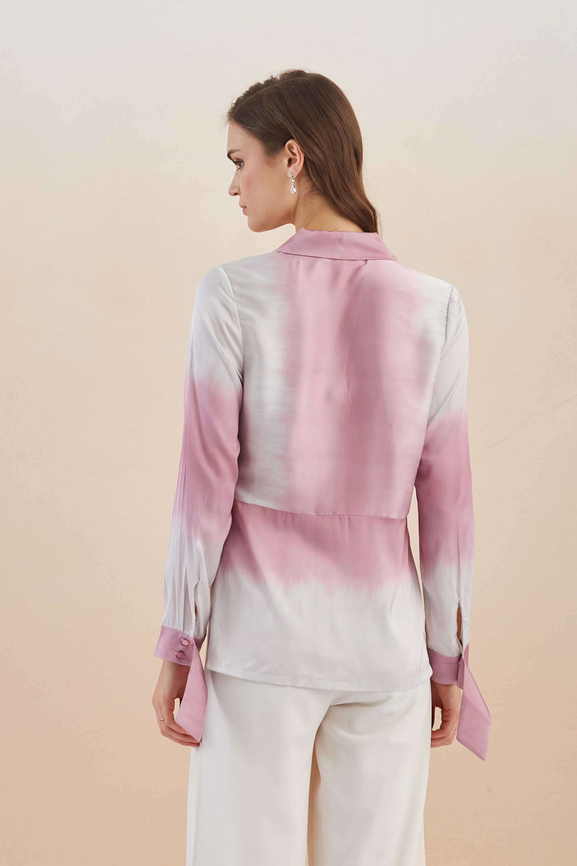 Tie-&-Dye-Polyester-V-Neck-Women-s-Top