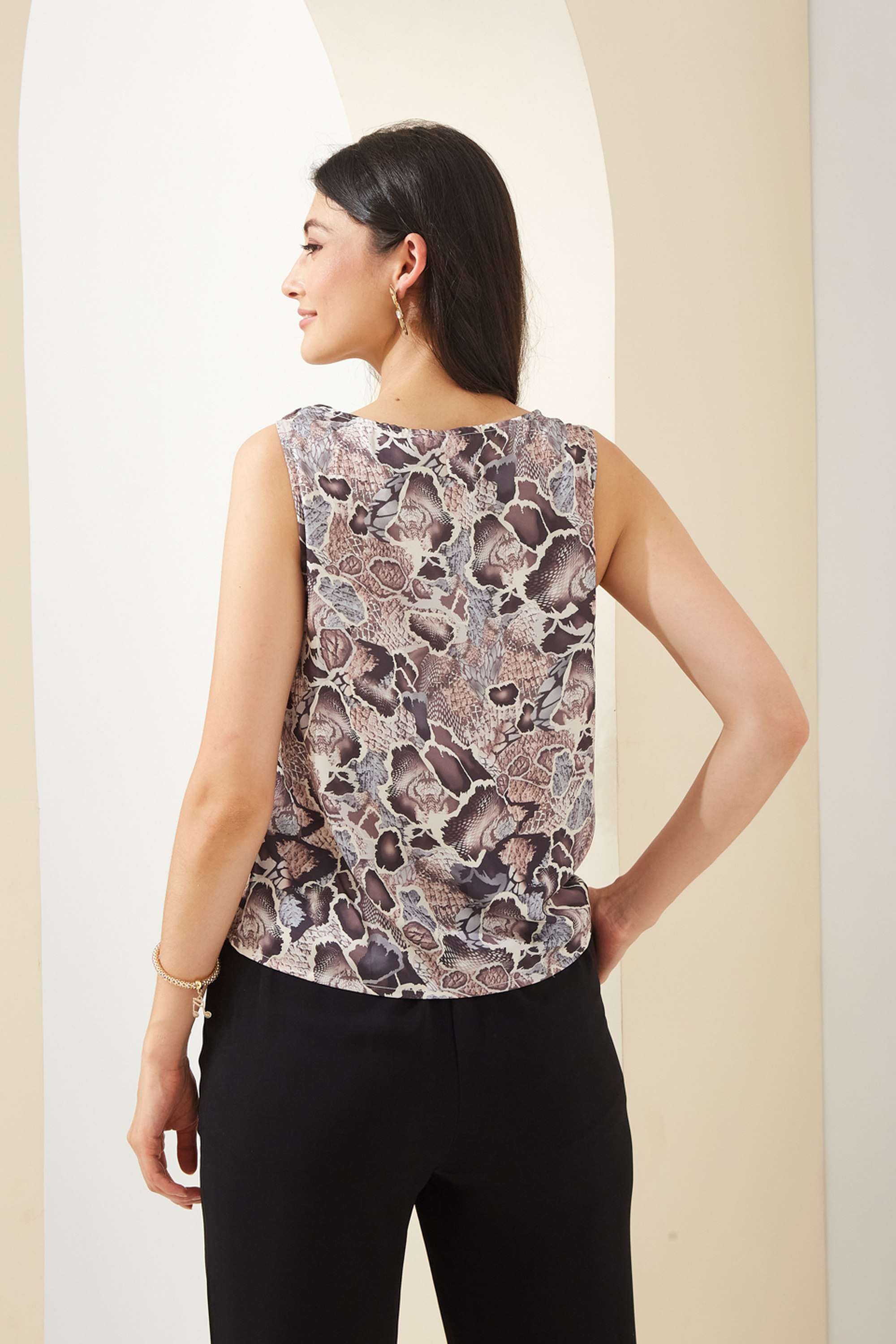 Printed-Polyester-Cowl-Neck-Women-Top