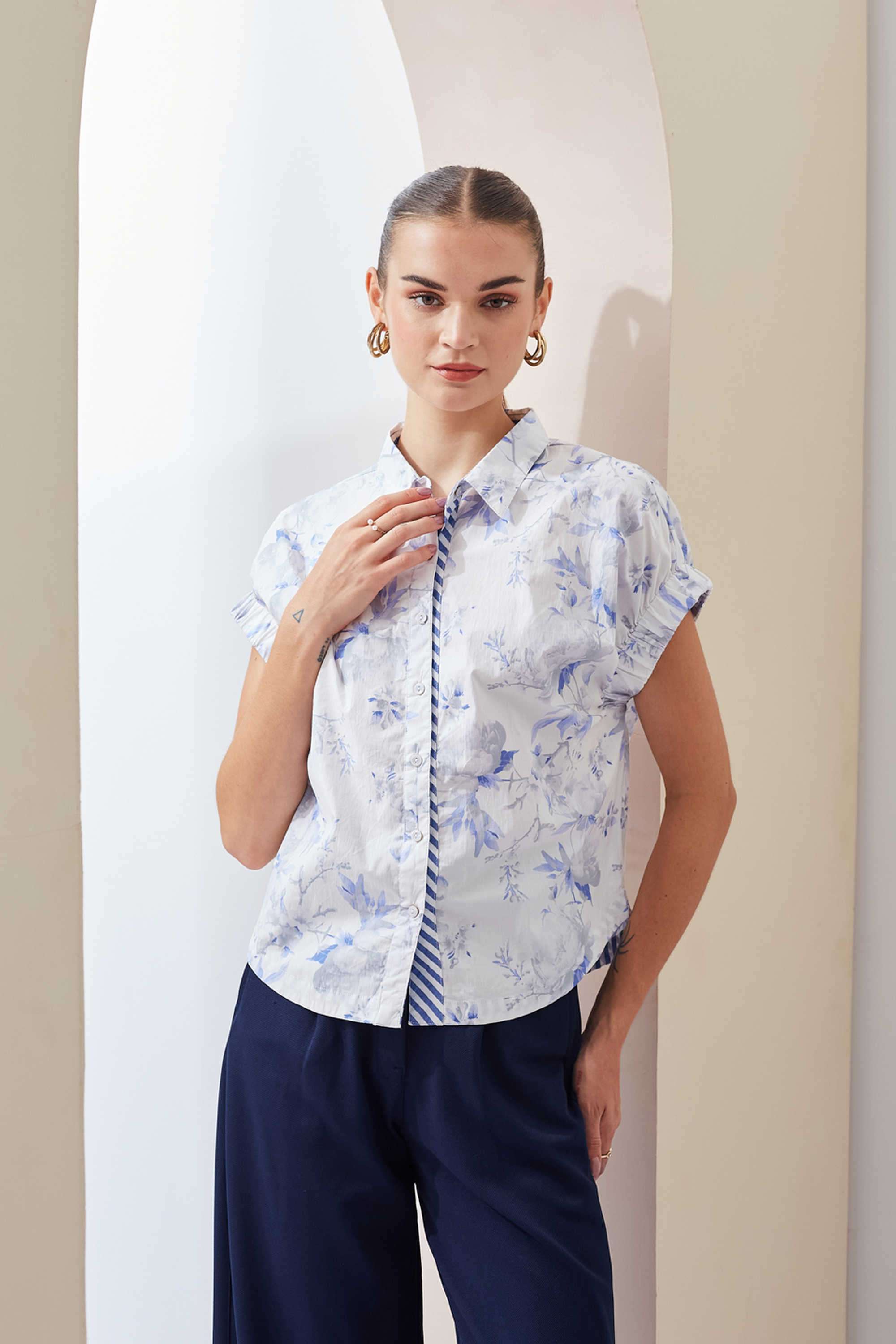 Printed-Collared-Blended-Fabric-Women-s-Casual-Wear-Shirt