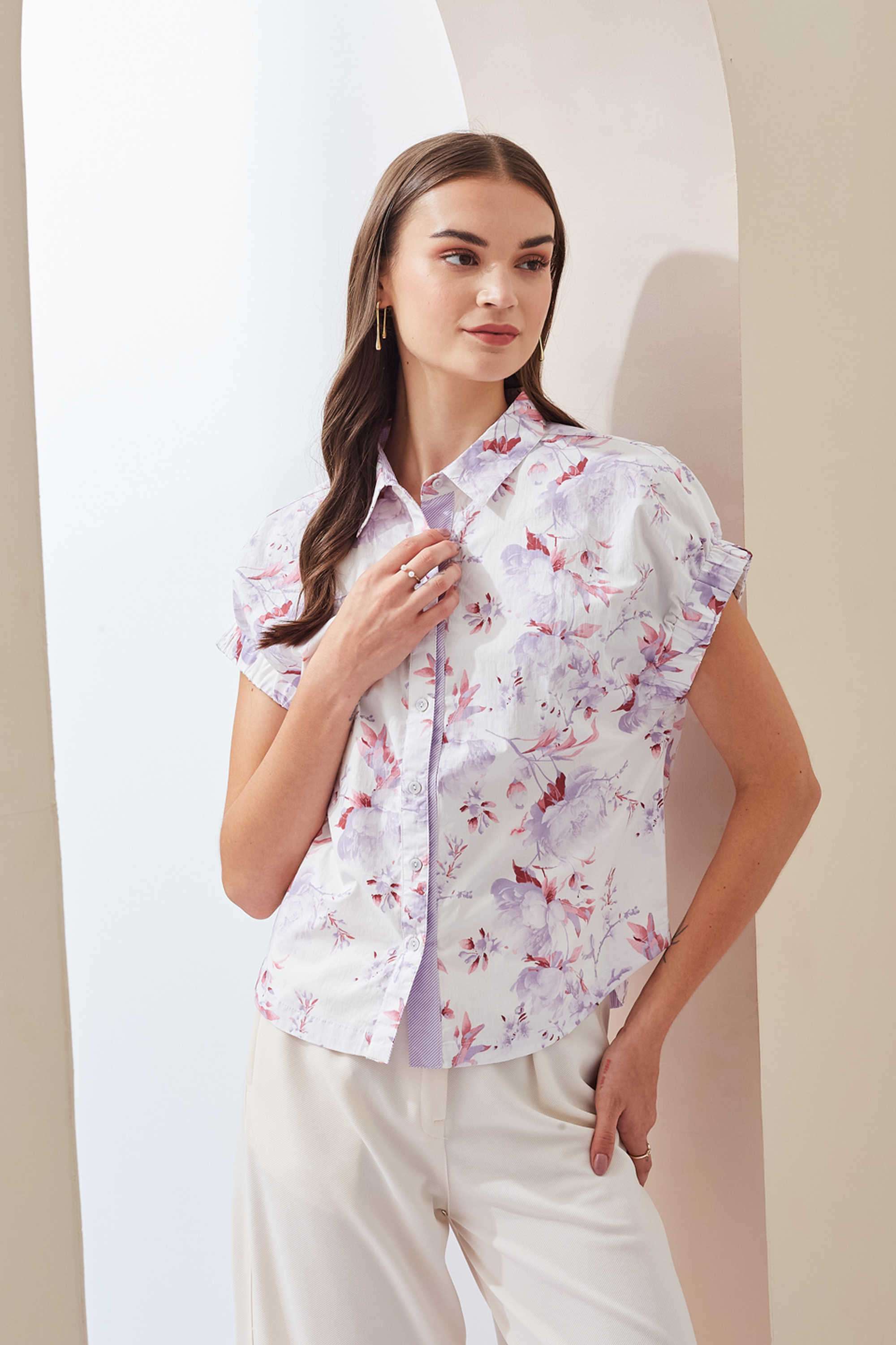 Printed-Collared-Blended-Fabric-Women-s-Casual-Wear-Shirt