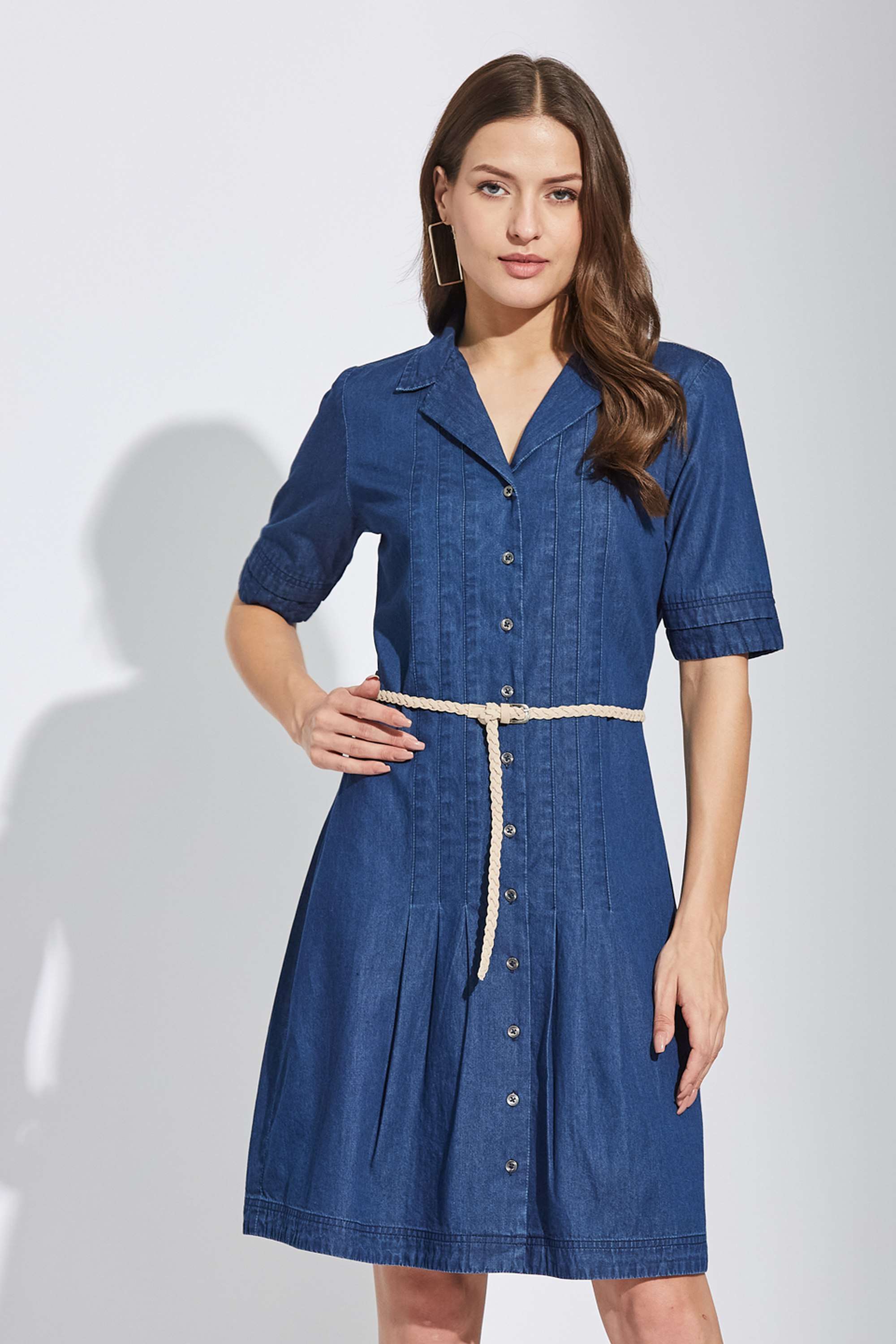 Solid-Cotton-Collared-Women-s-Mini-Dress