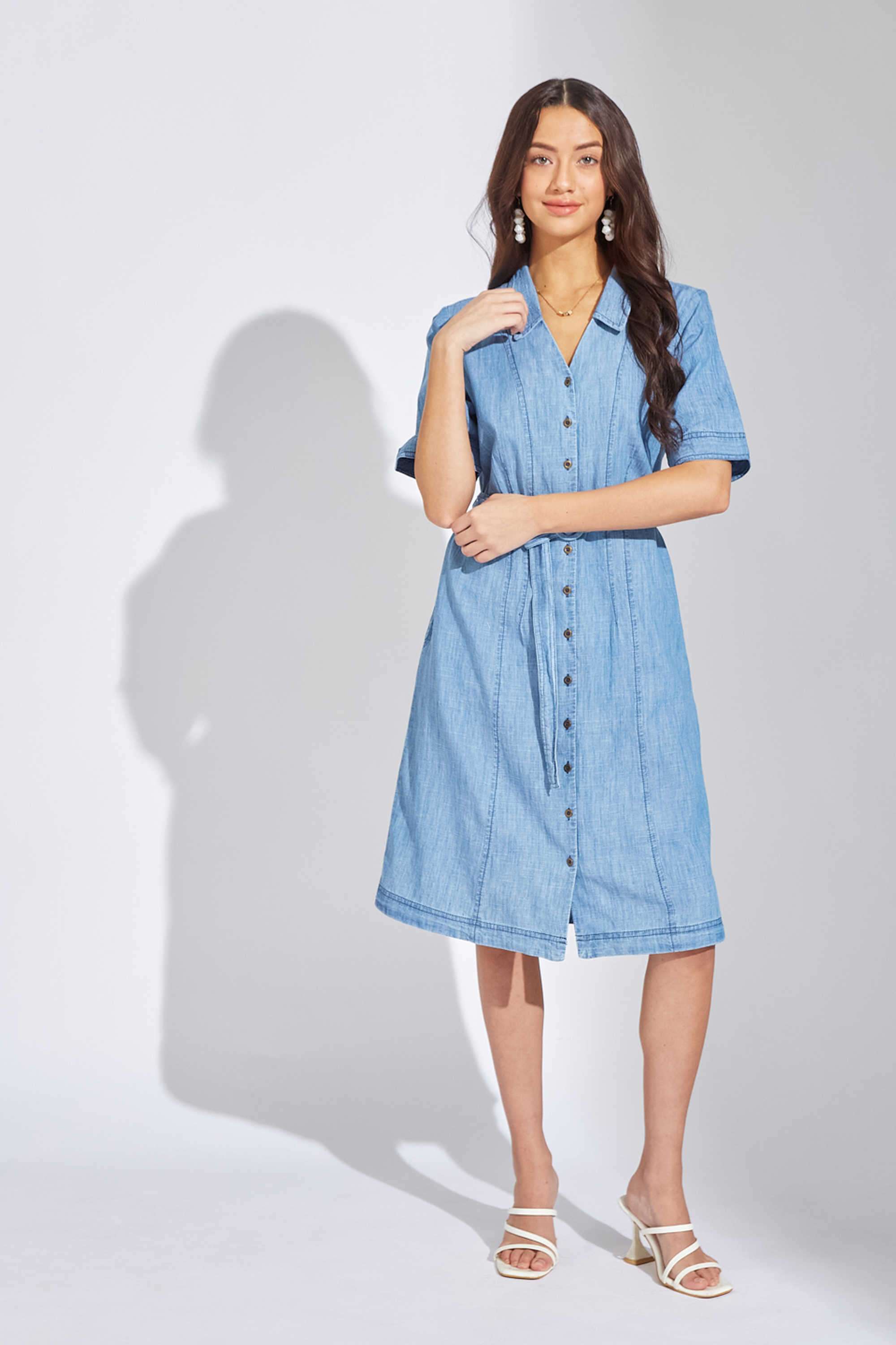 Solid-Cotton-Collared-Women-s-Dress