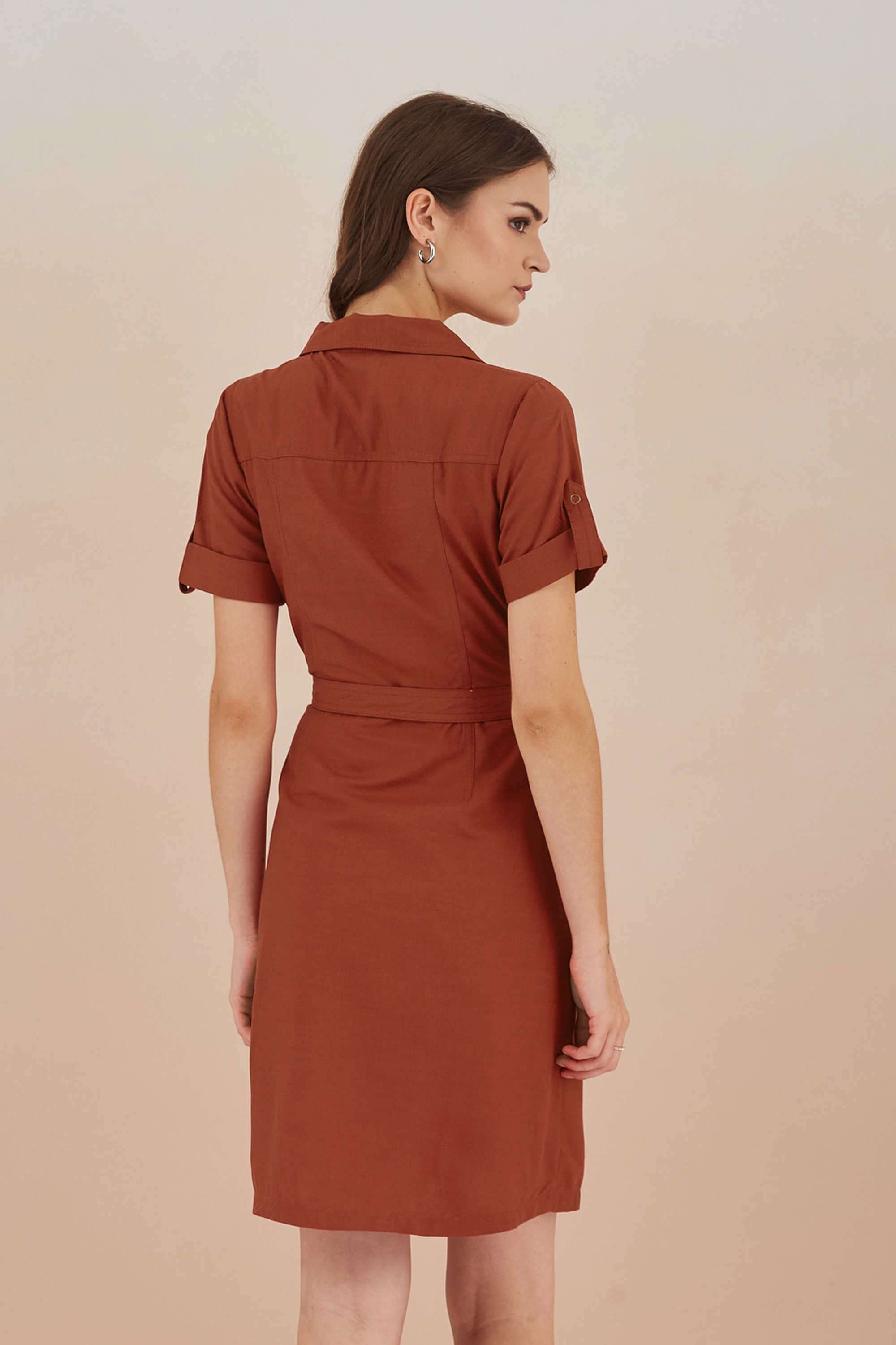 Solid-Viscose-Collared-Women-s-Mini-Dress