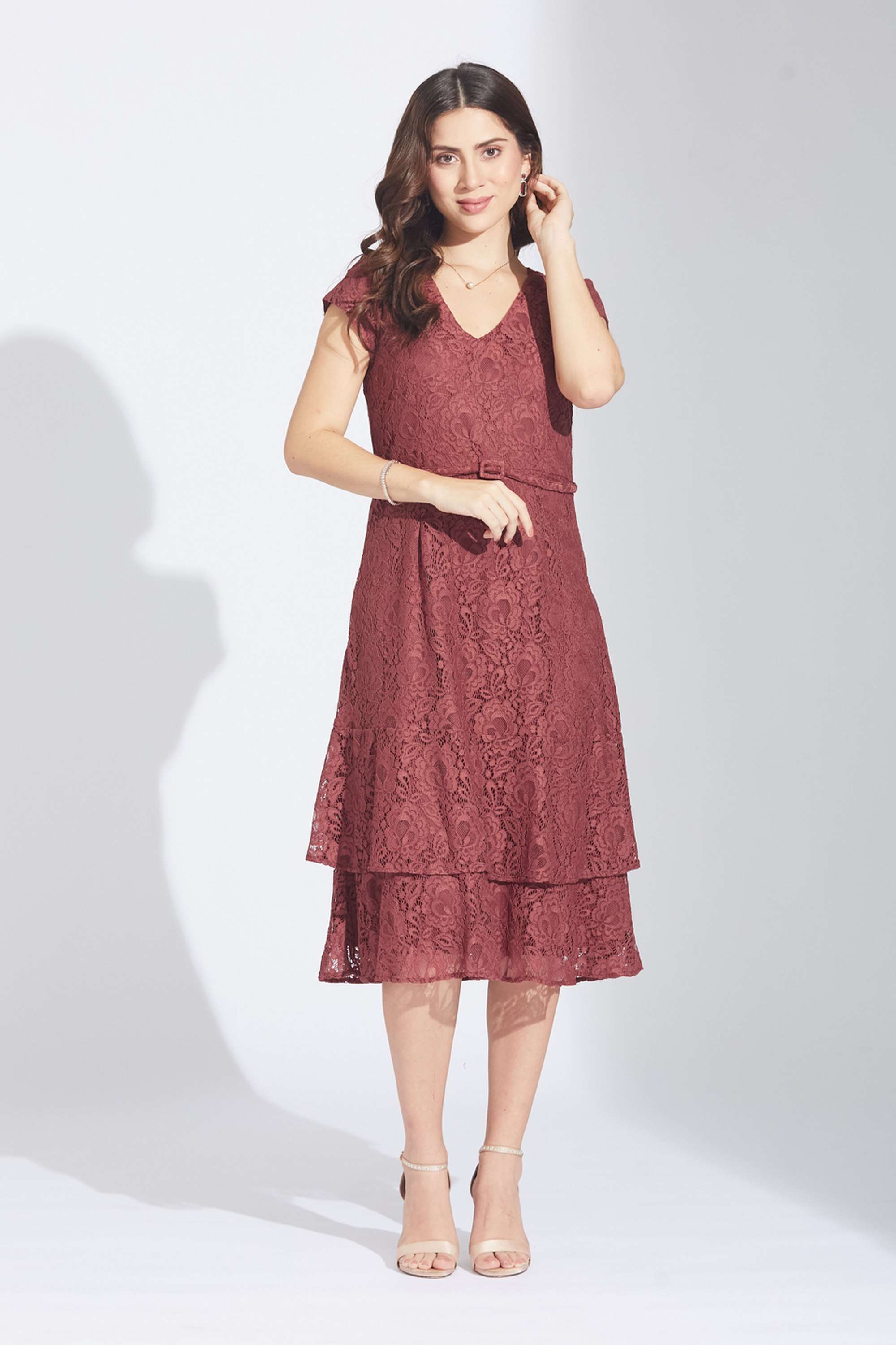 Printed-Nylon-V-Neck-Women-s-Midi-Dress