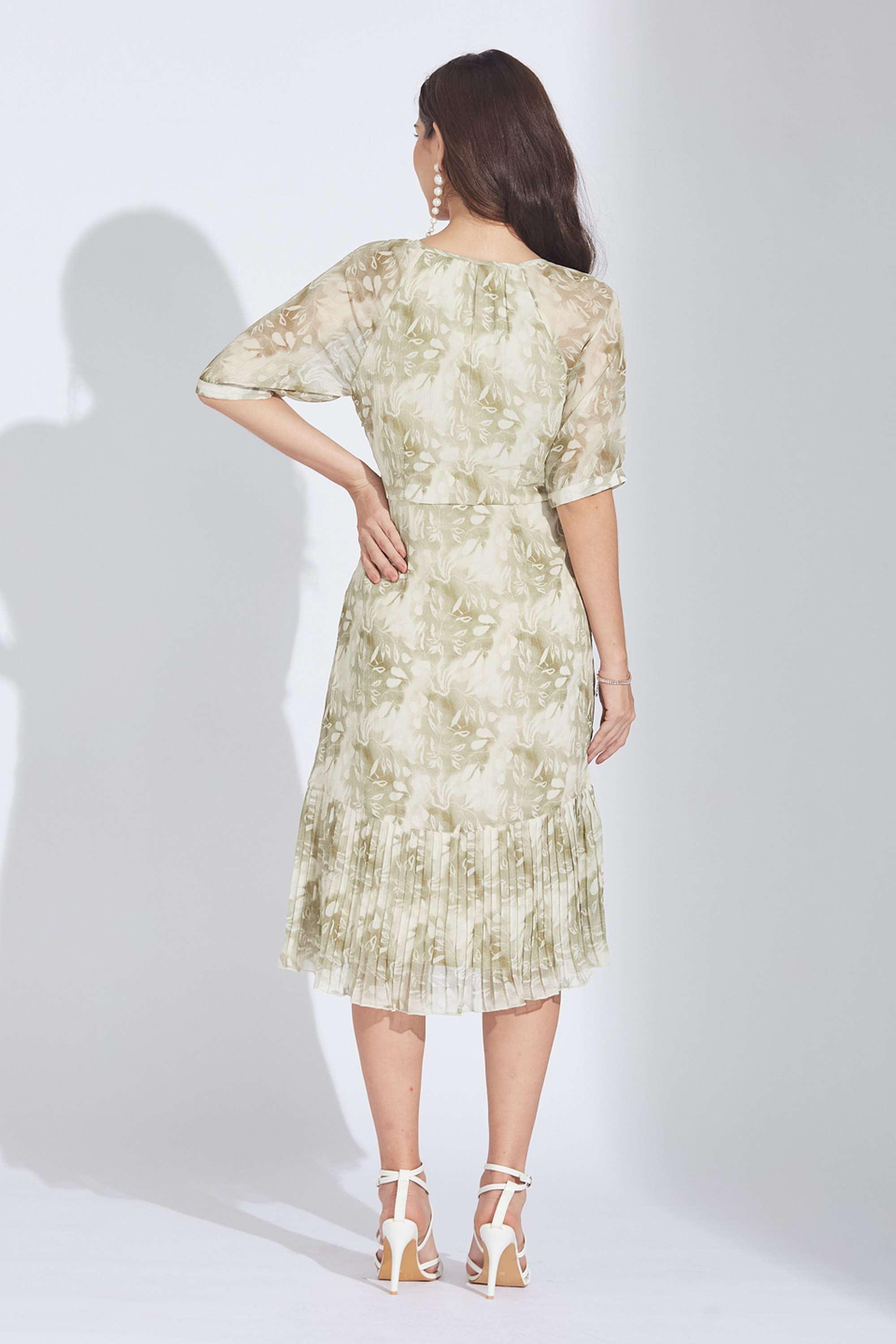 Printed-Polyester-V-Neck-Women-s-Midi-Dress