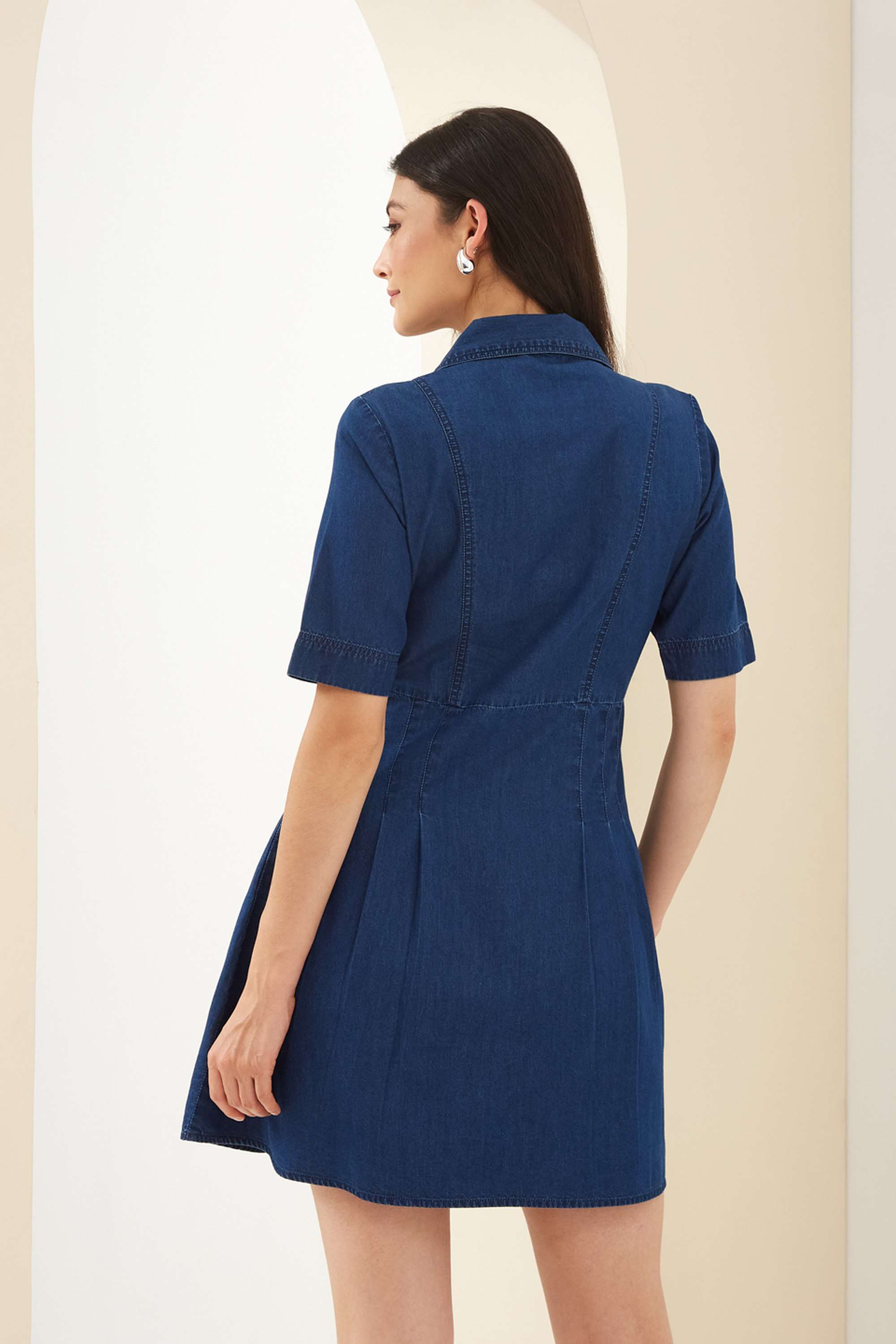 Solid-Short-Sleeves-Cotton-Regular-Fit-Casual-Wear-Women-Dress