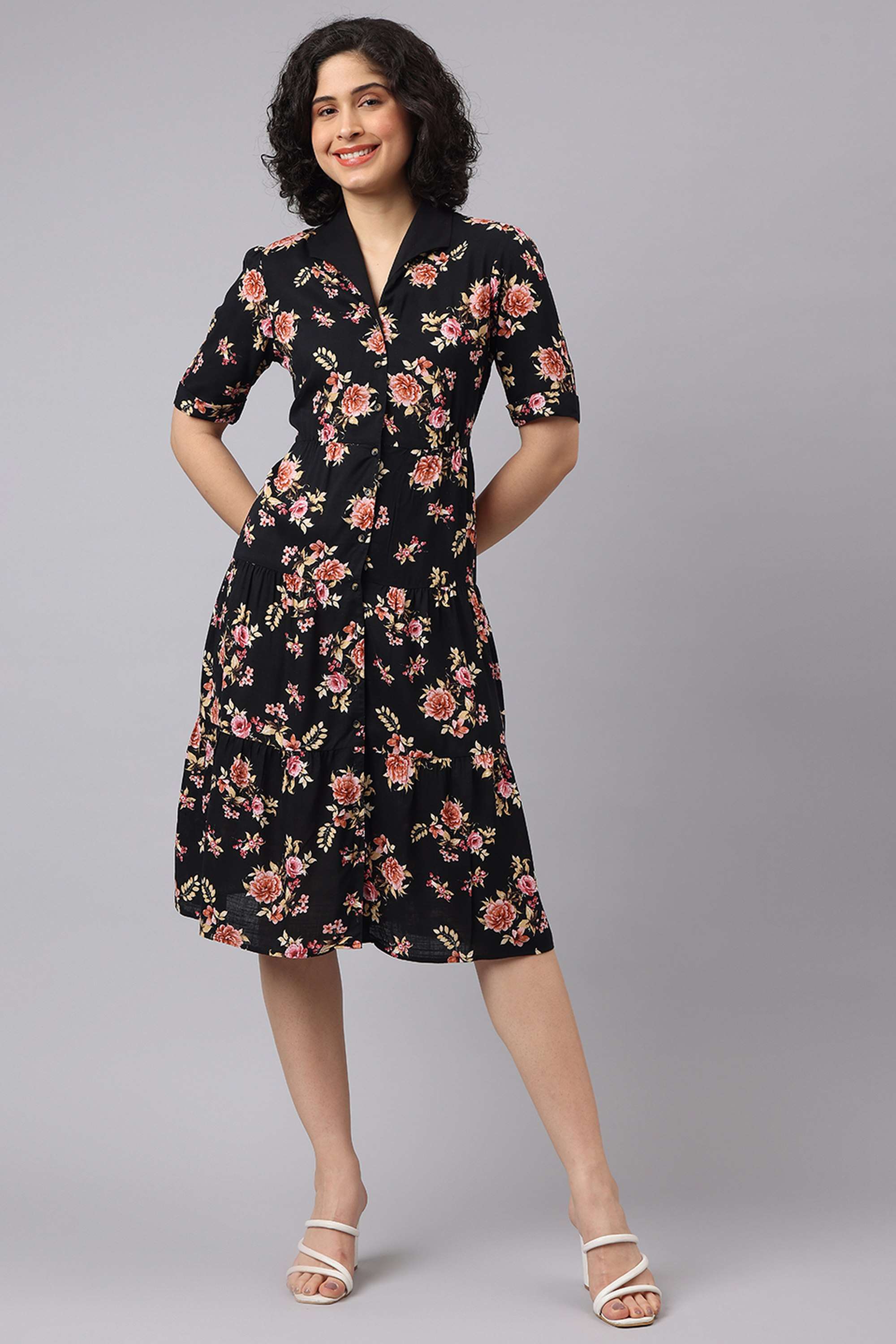 Printed-V-Neck-Viscose-Women-s-Ankle-Length-Dress