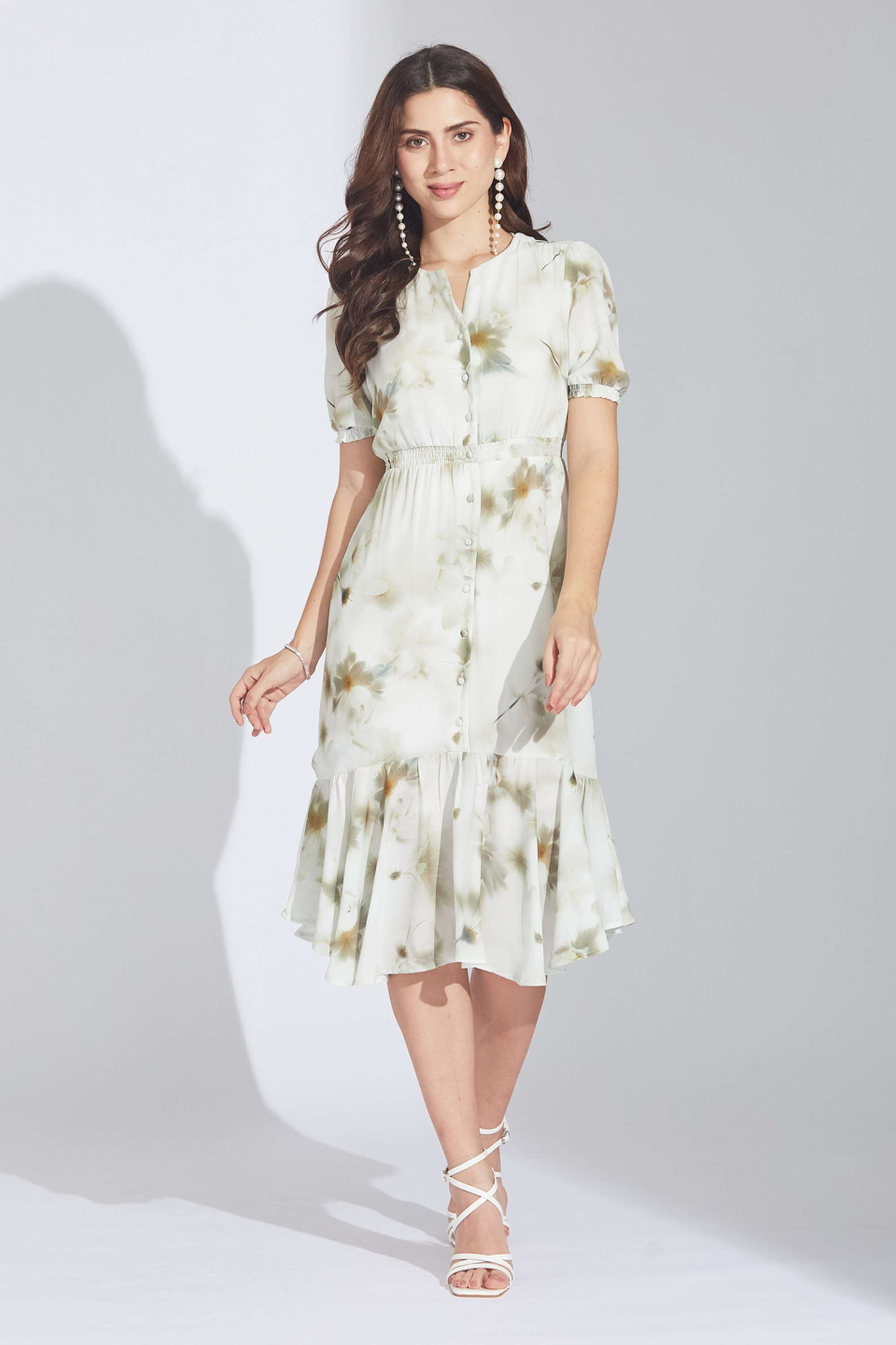 Printed-Polyester-Round-Neck-Women-s-Midi-Dress