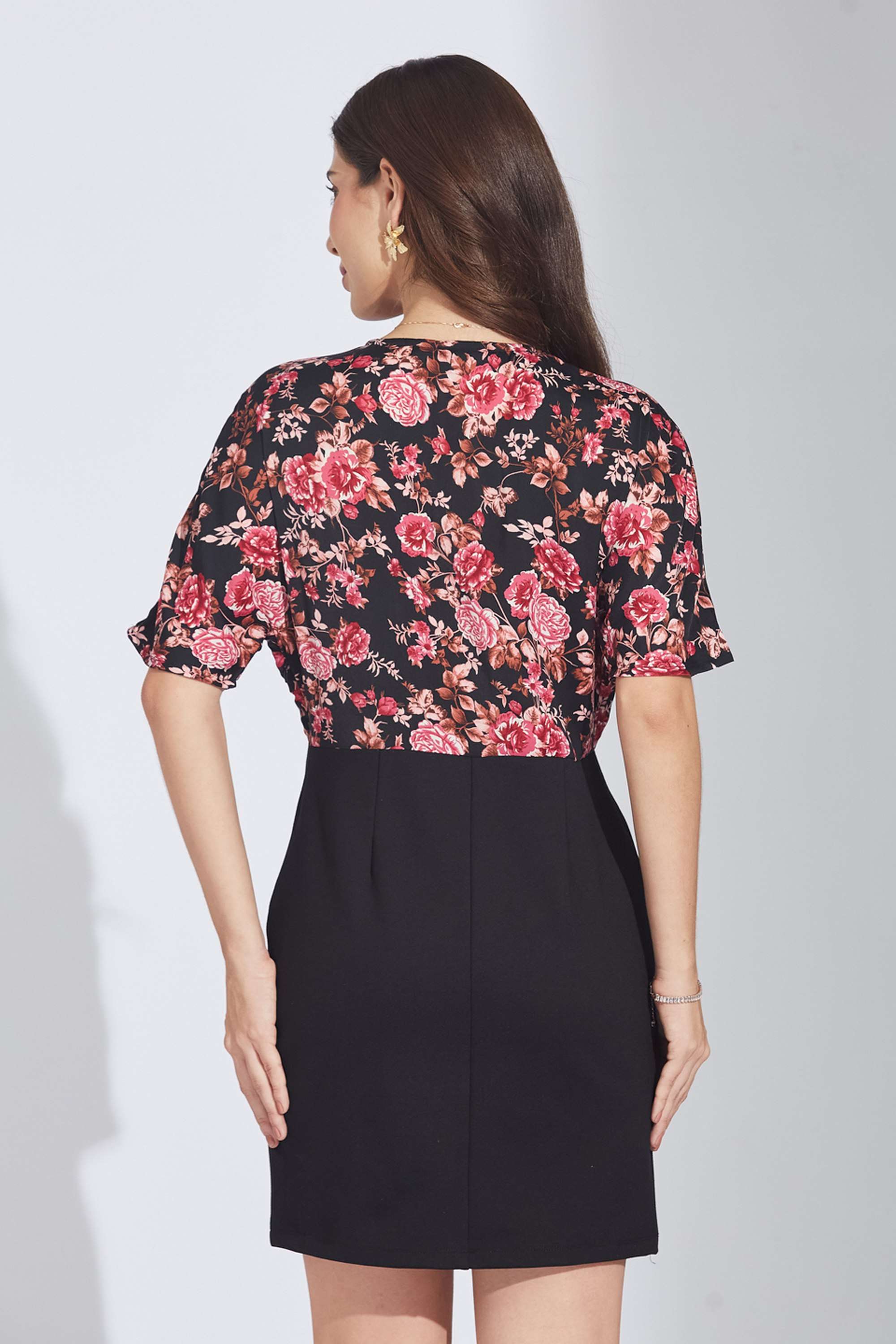 Printed-Polyester-V-Neck-Women-s-Mini-Dress