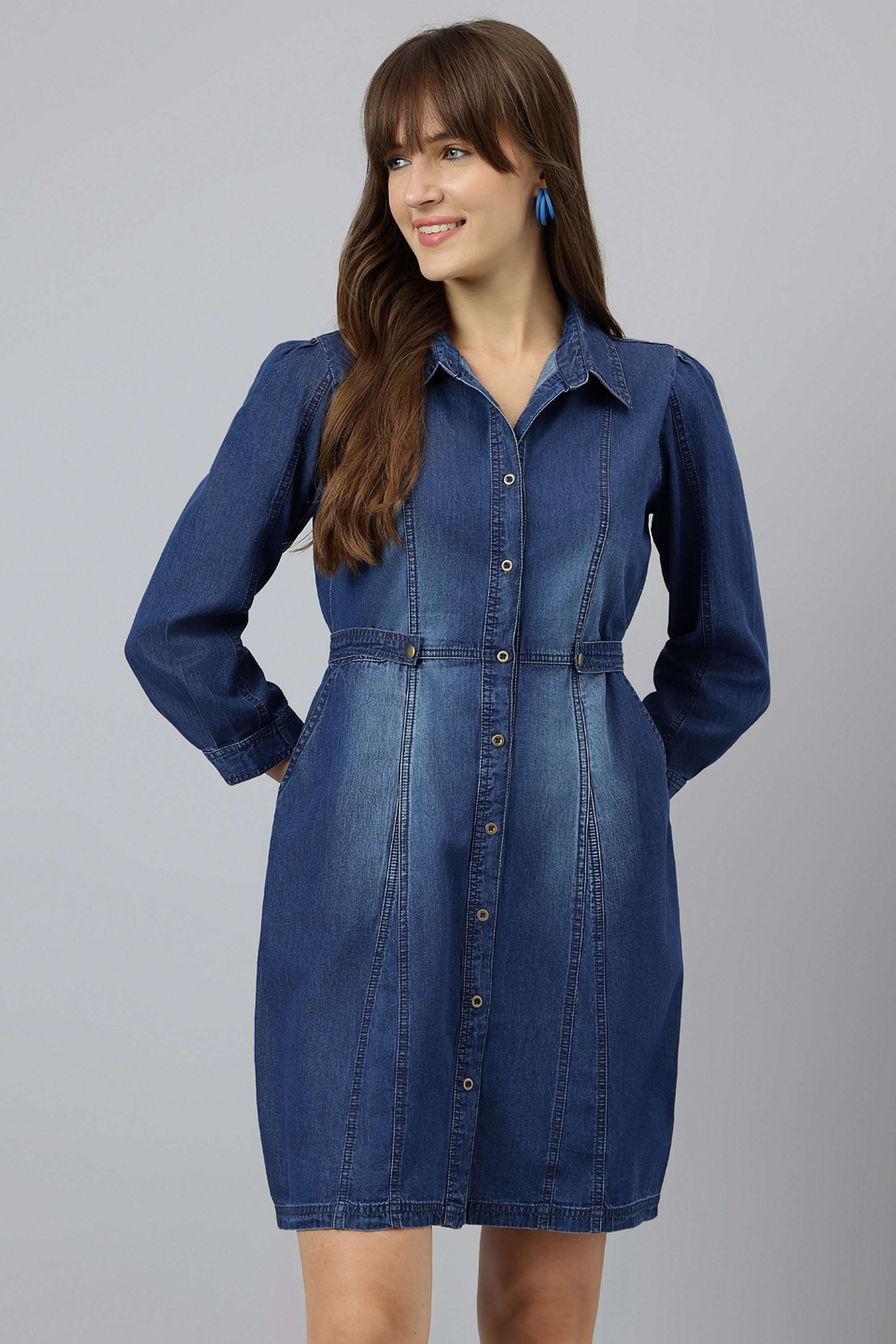 Solid-Collared-Cotton-Women-s-Mini-Dress