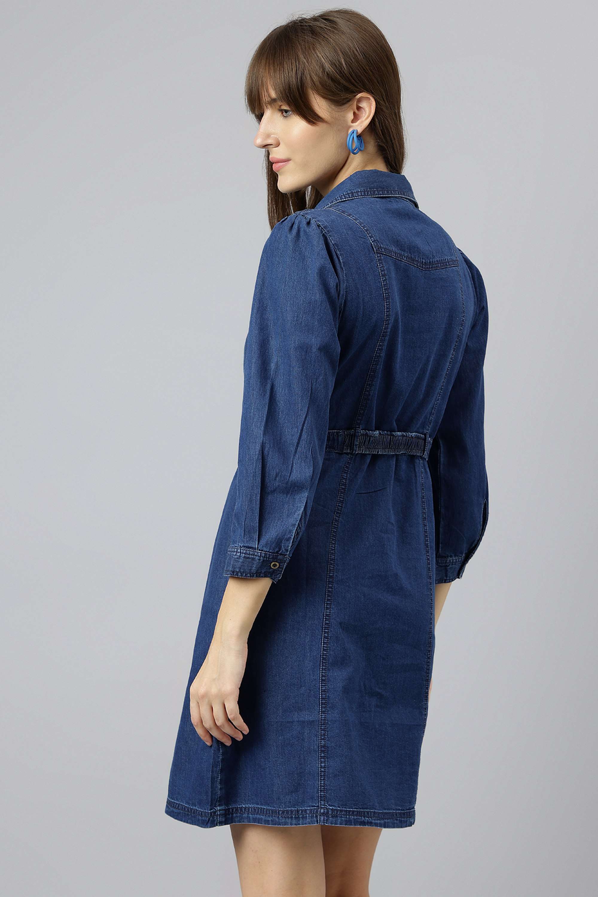 Solid-Collared-Cotton-Women-s-Mini-Dress