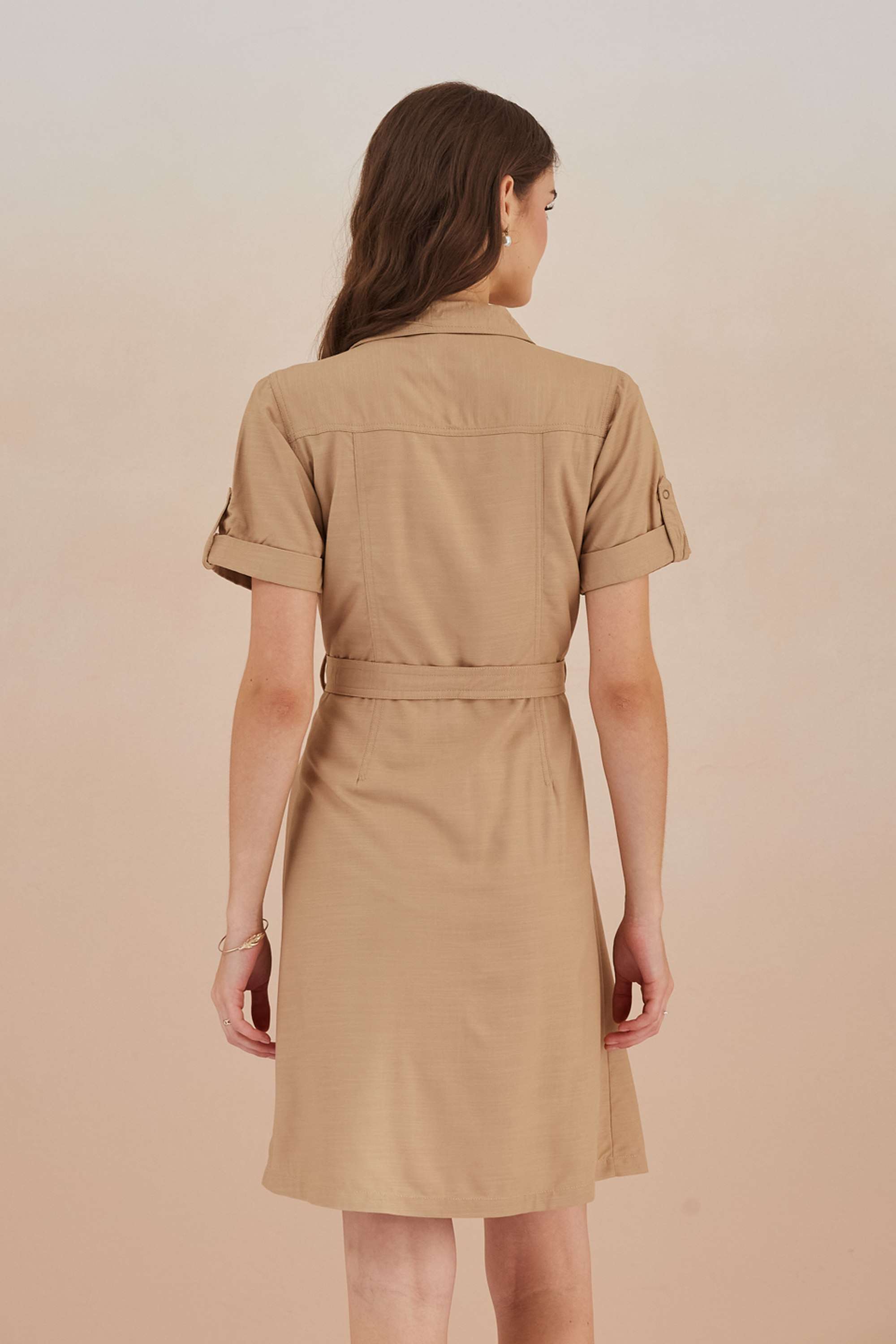 Solid-Viscose-Collared-Women-s-Mini-Dress