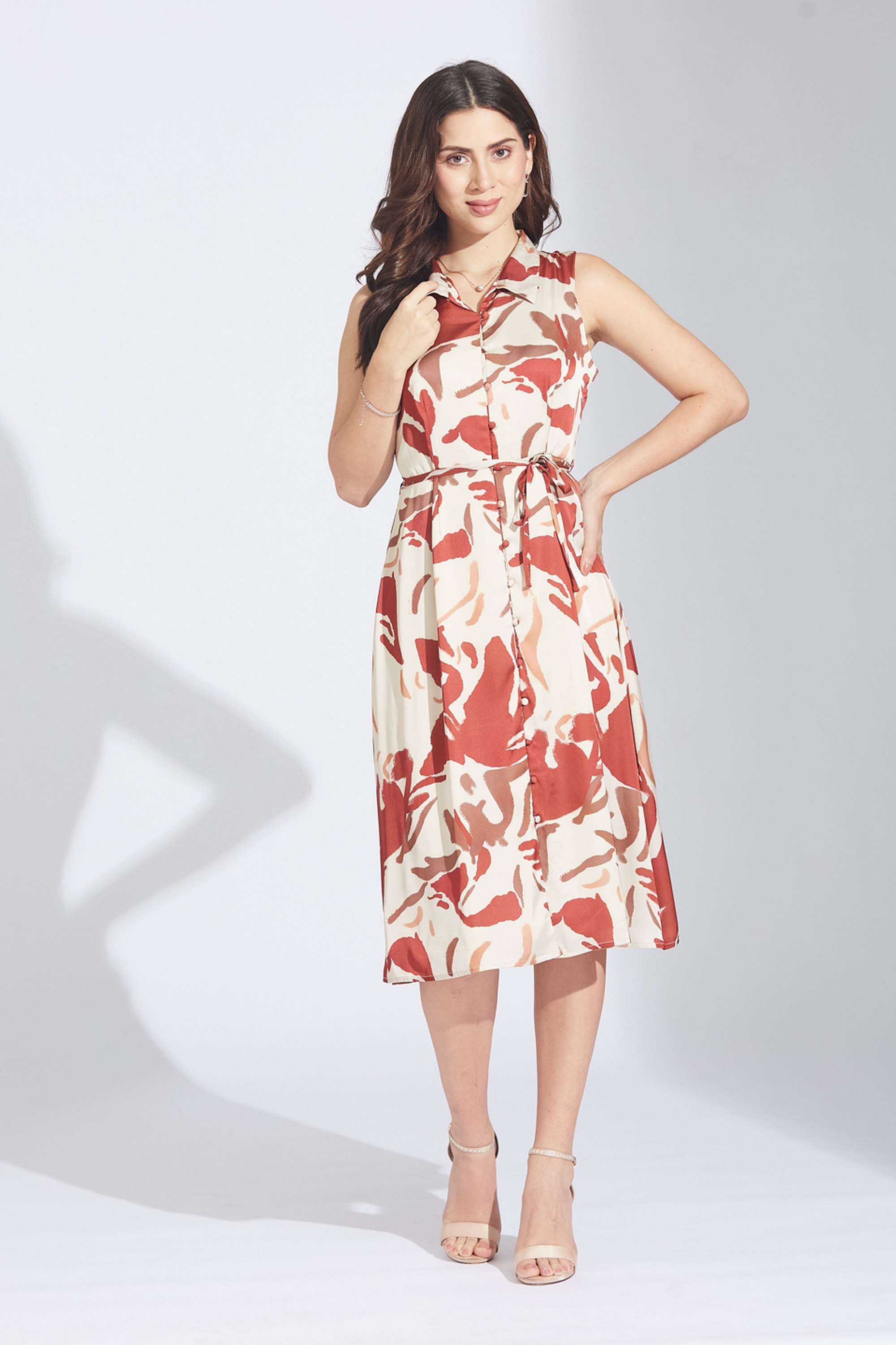latin quarters Printed Polyester Collared Women's Midi Dress-picture-36