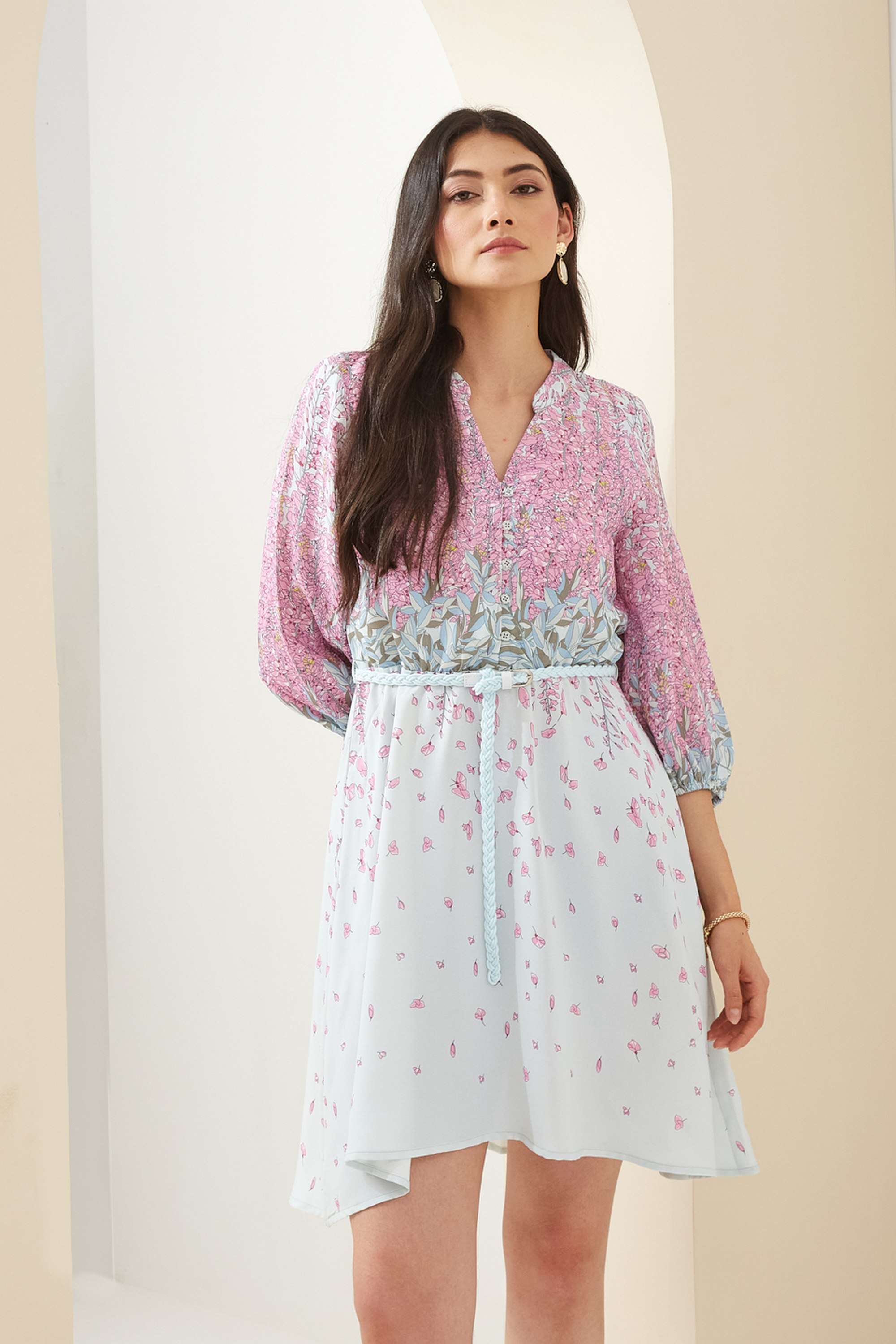 Printed 3/4 Sleeves Polyester Regular Fit Casual Wear Women Dress-image-7
