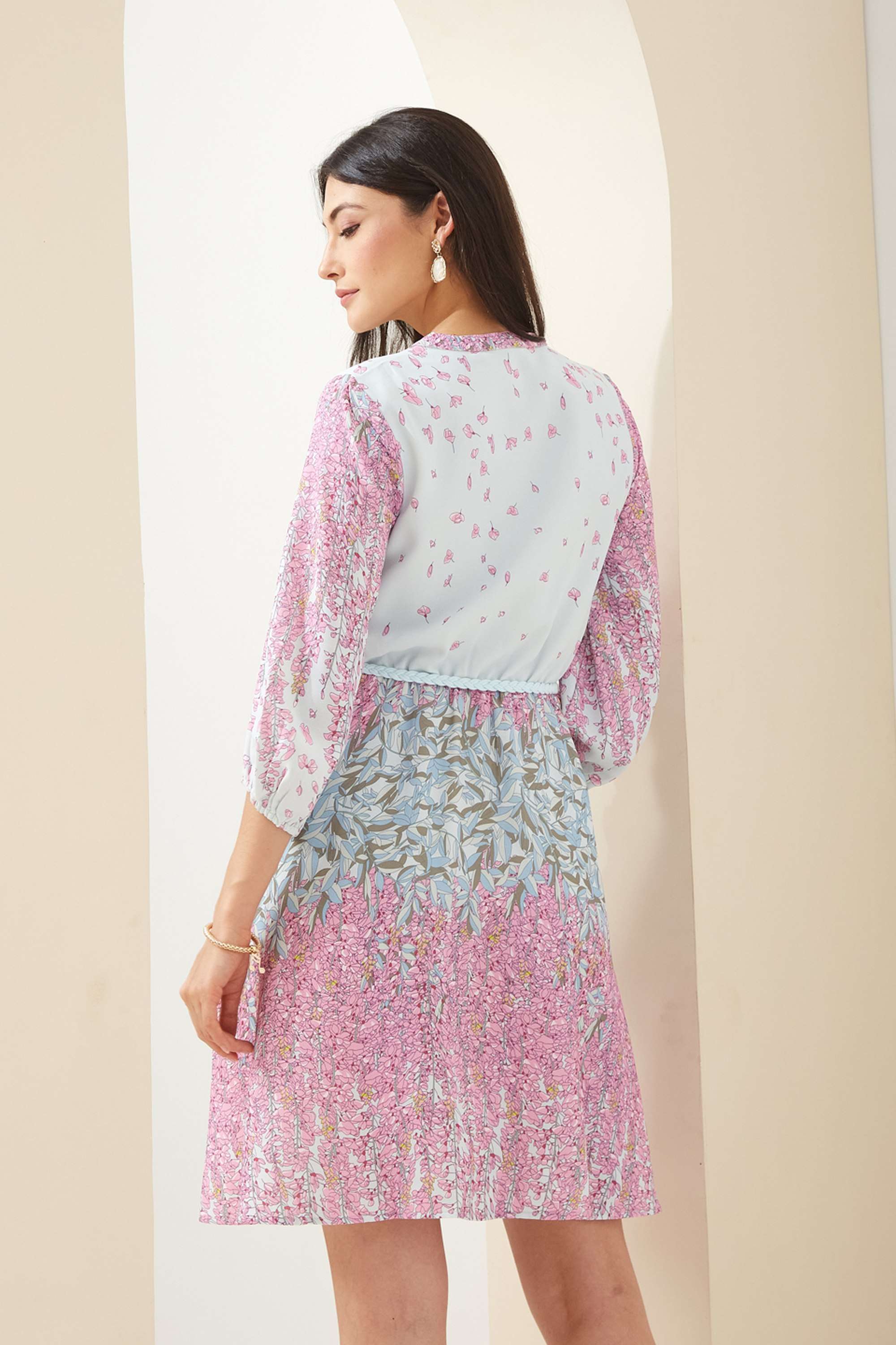 Printed-Polyester-Collared-3/4-Sleeves-Casual-Wear-Women-Dress