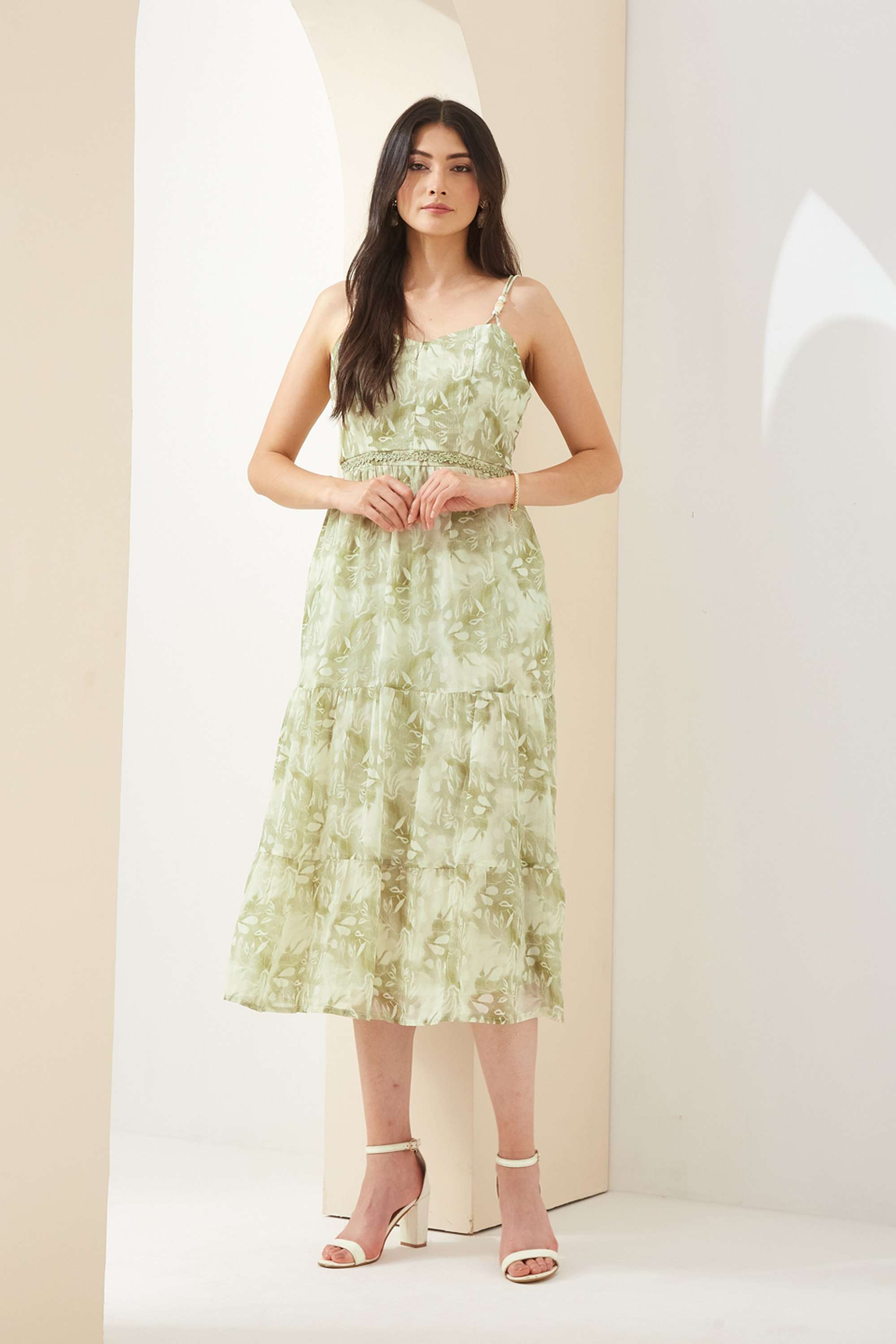 Printed-Polyester-Sweetheart-Neck-Sleeveless-Casual-Wear-Women-Dress