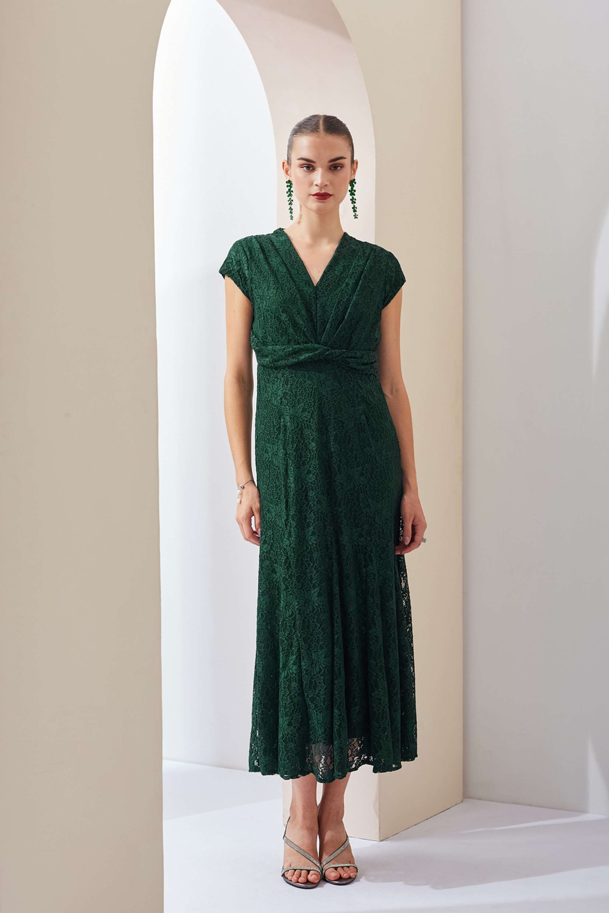 Self-Design-V-Neck-Nylon-Women-s-Full-Length-Dress