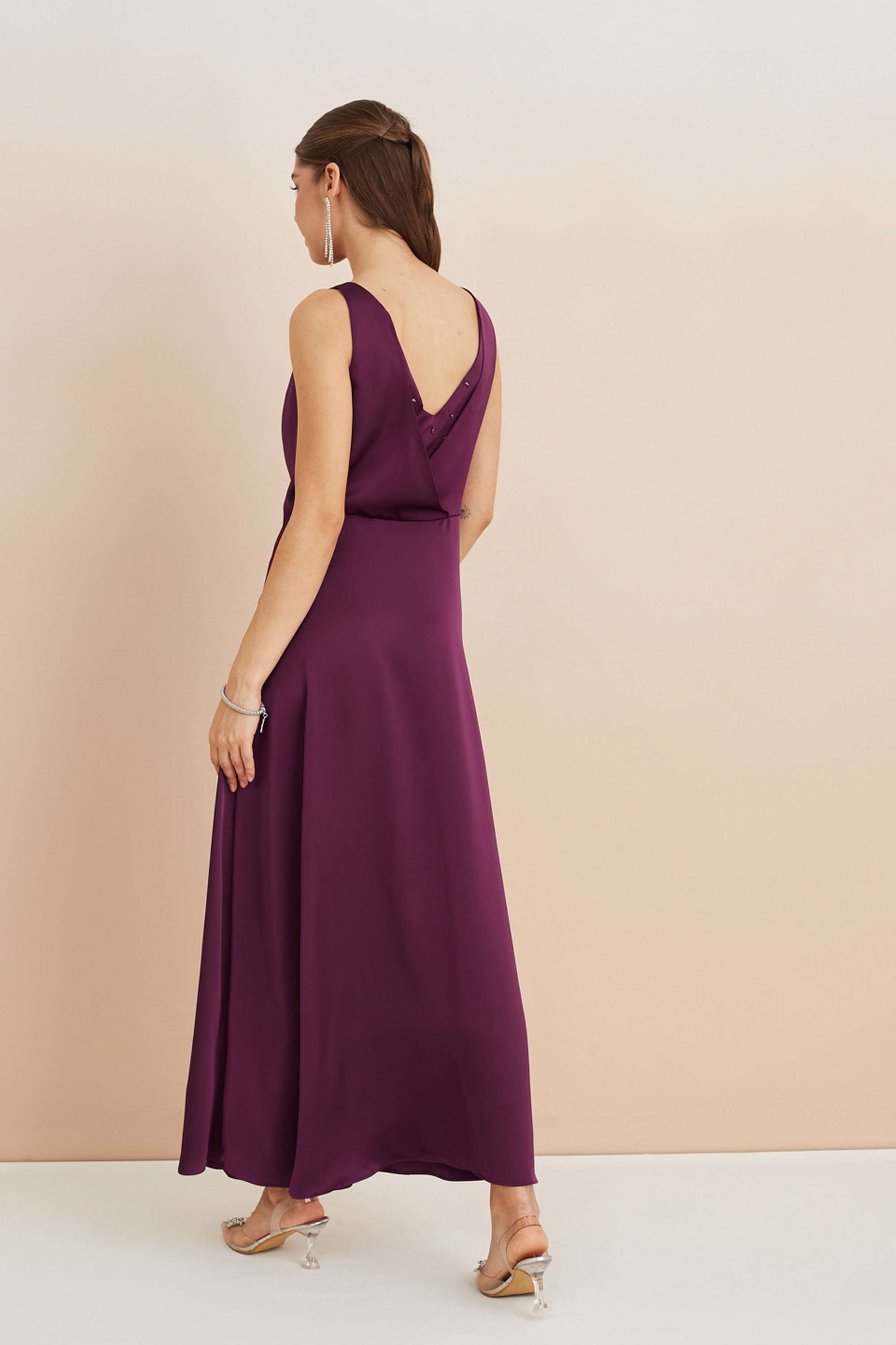 Solid-Polyester-Cowl-Neck-Women-s-Dress