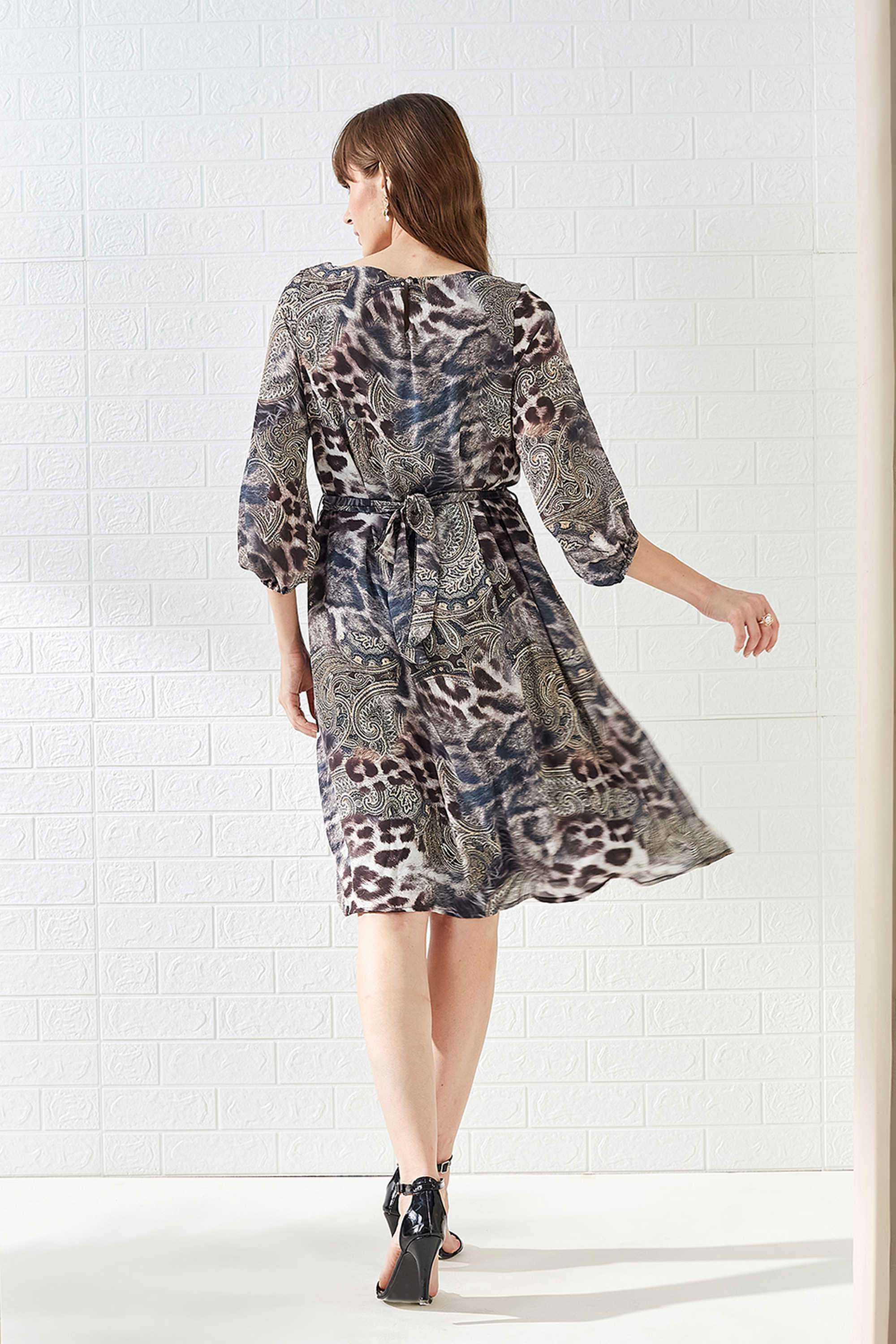 Printed-Polyester-Boat-Neck-Women-s-Dress