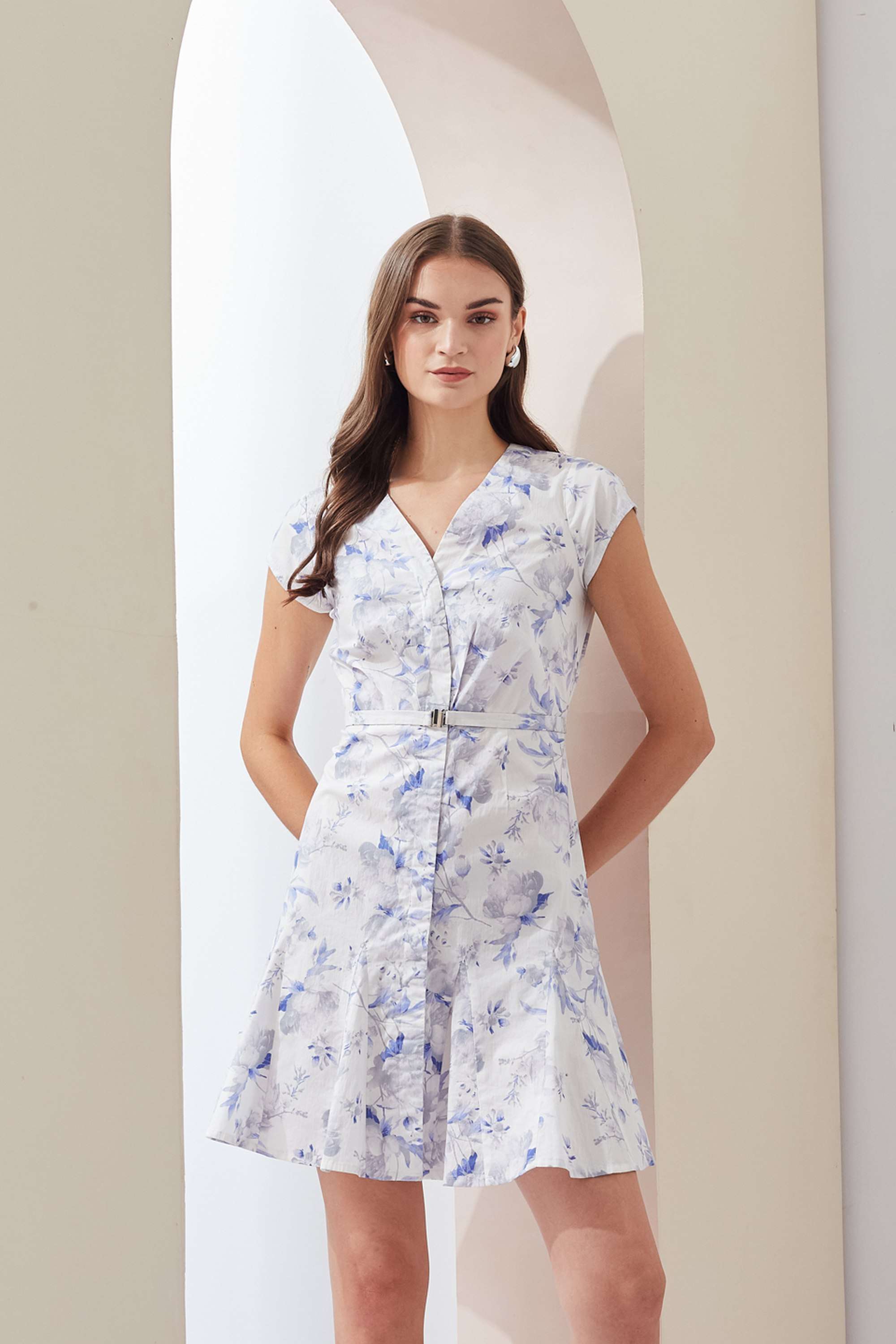 Printed-V-Neck-Cotton-Women-s-Mini-Dress