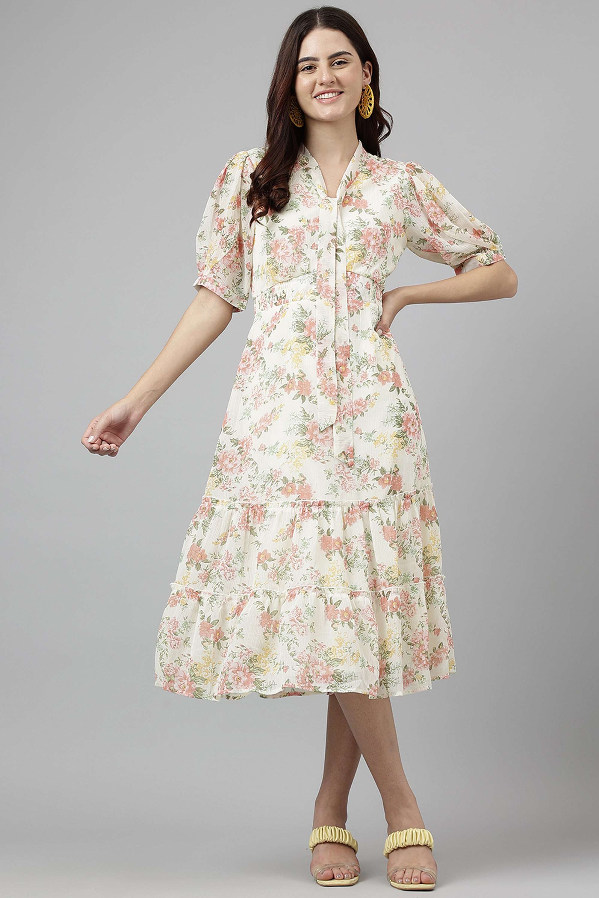 Printed-V-Neck-Polyester-Women-s-Ankle-Length-Dress