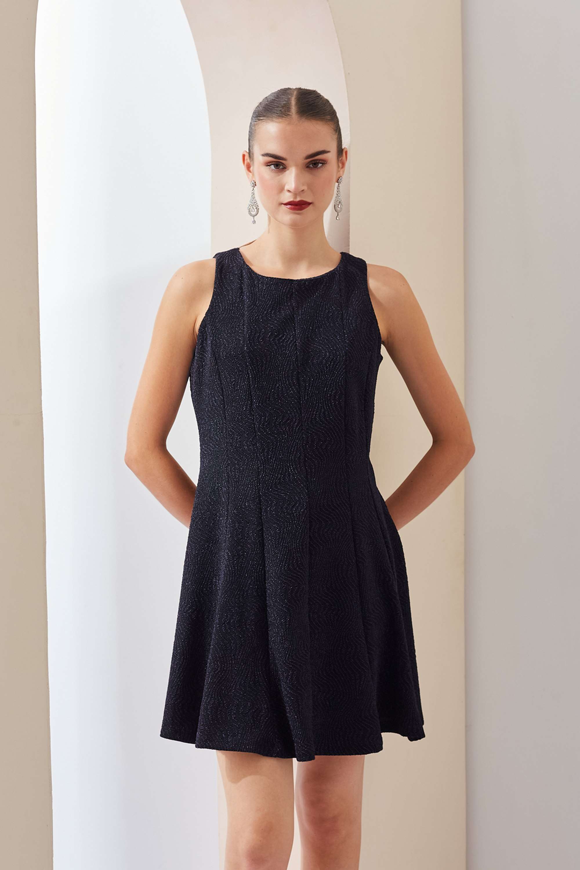 Solid-Round-Neck-Polyester-Women-s-Mini-Dress