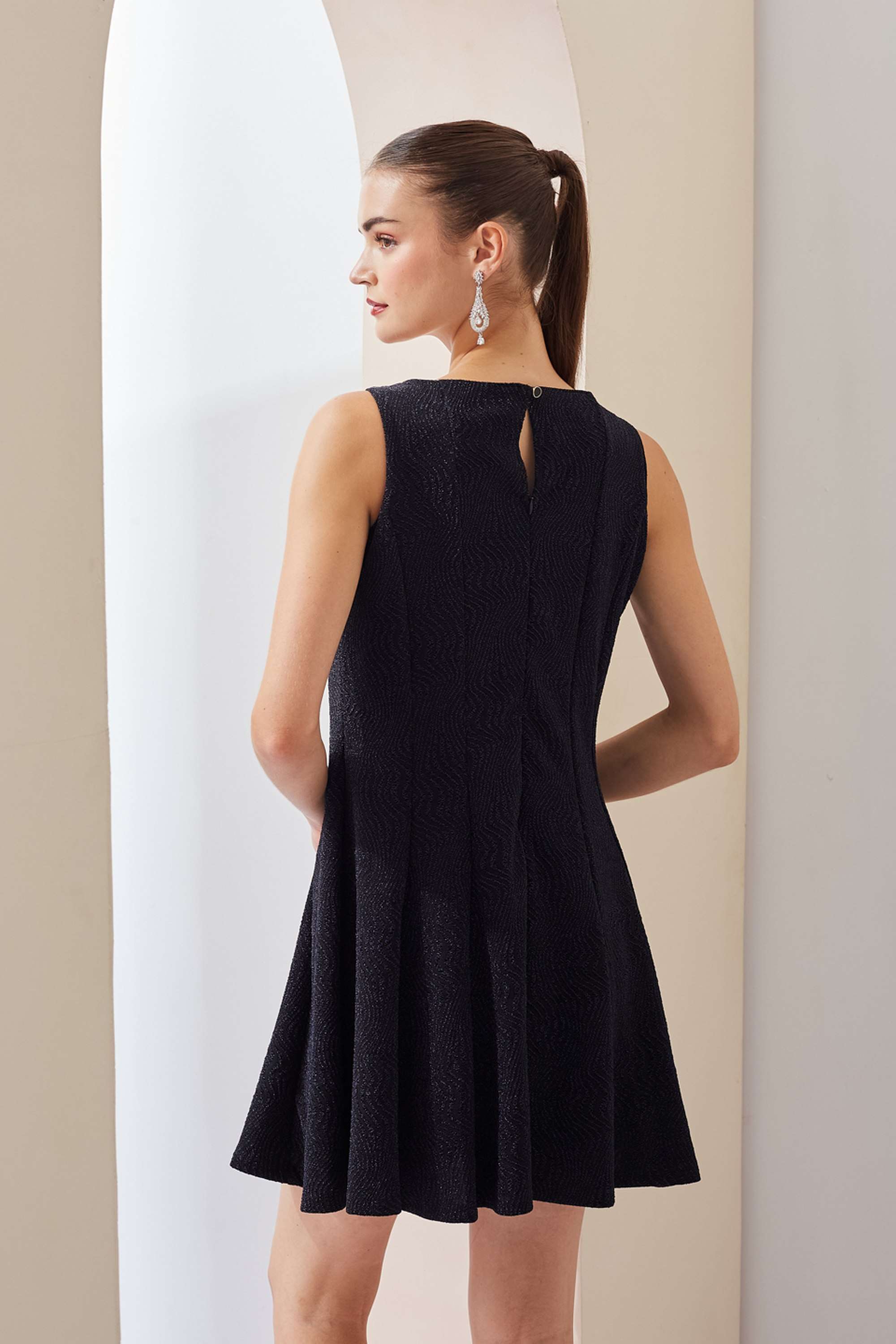 Solid-Round-Neck-Polyester-Women-s-Mini-Dress