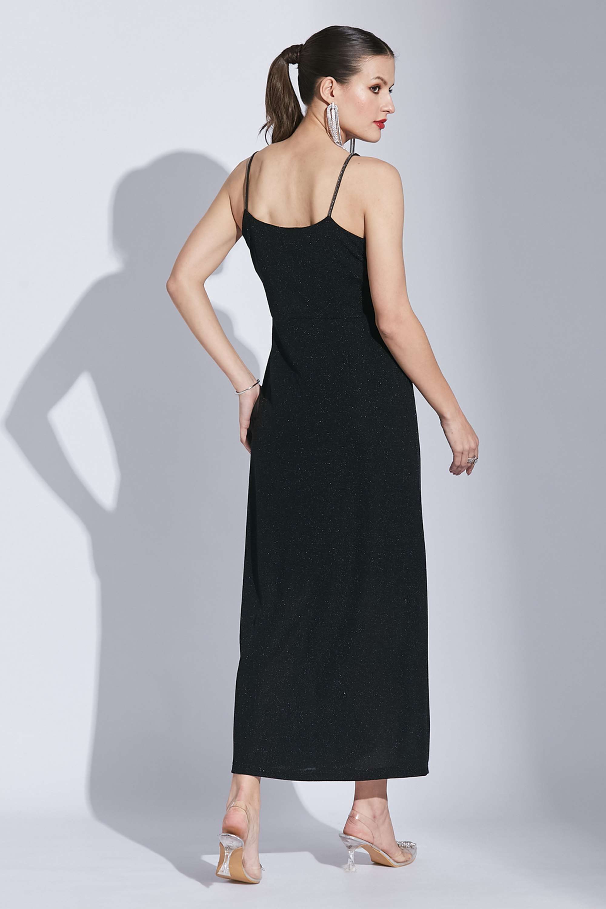 Solid-V-Neck-Nylon-Women-s-Full-Length-Dress