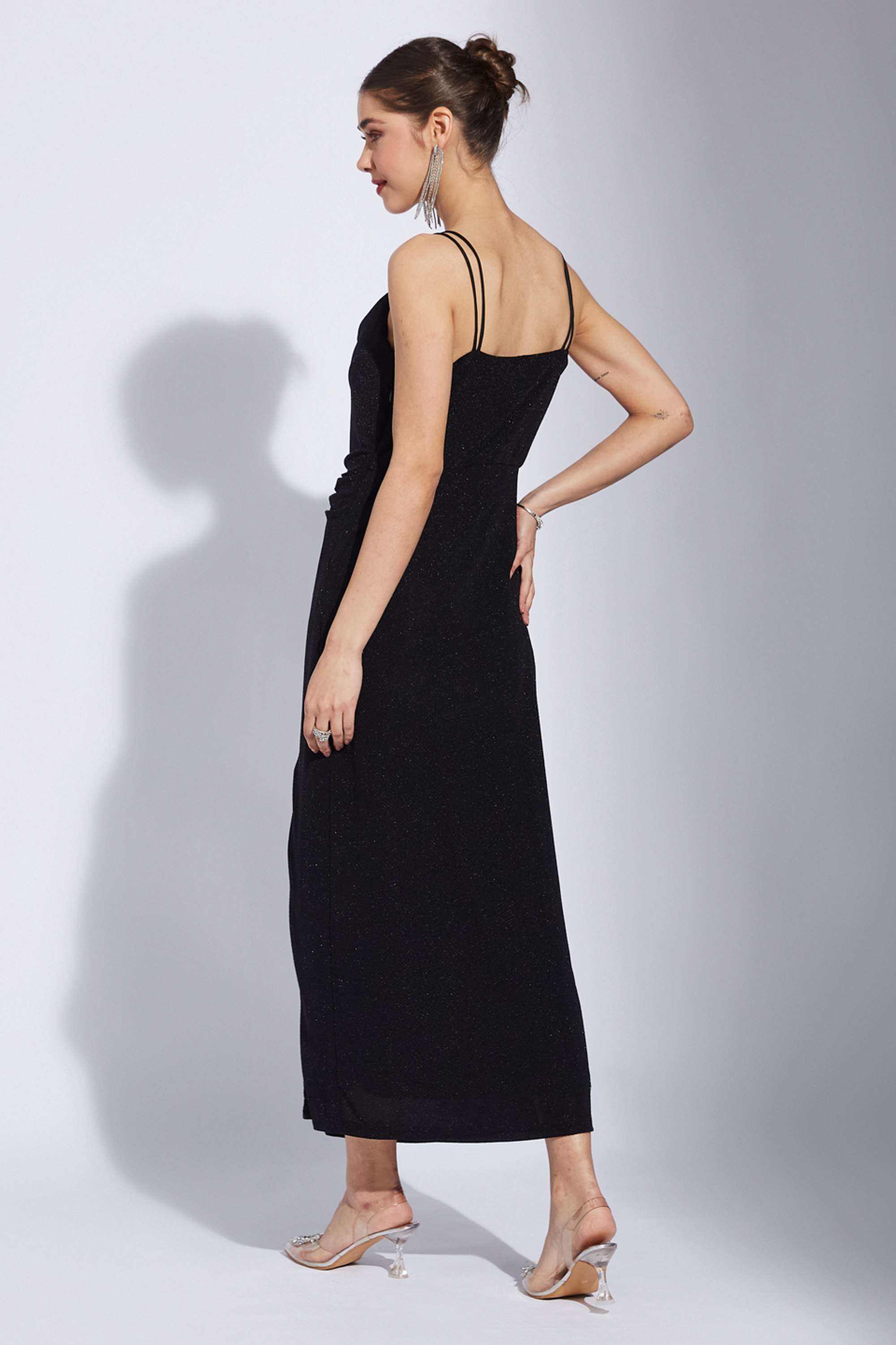 Solid-V-Neck-Nylon-Women-s-Full-Length-Dress