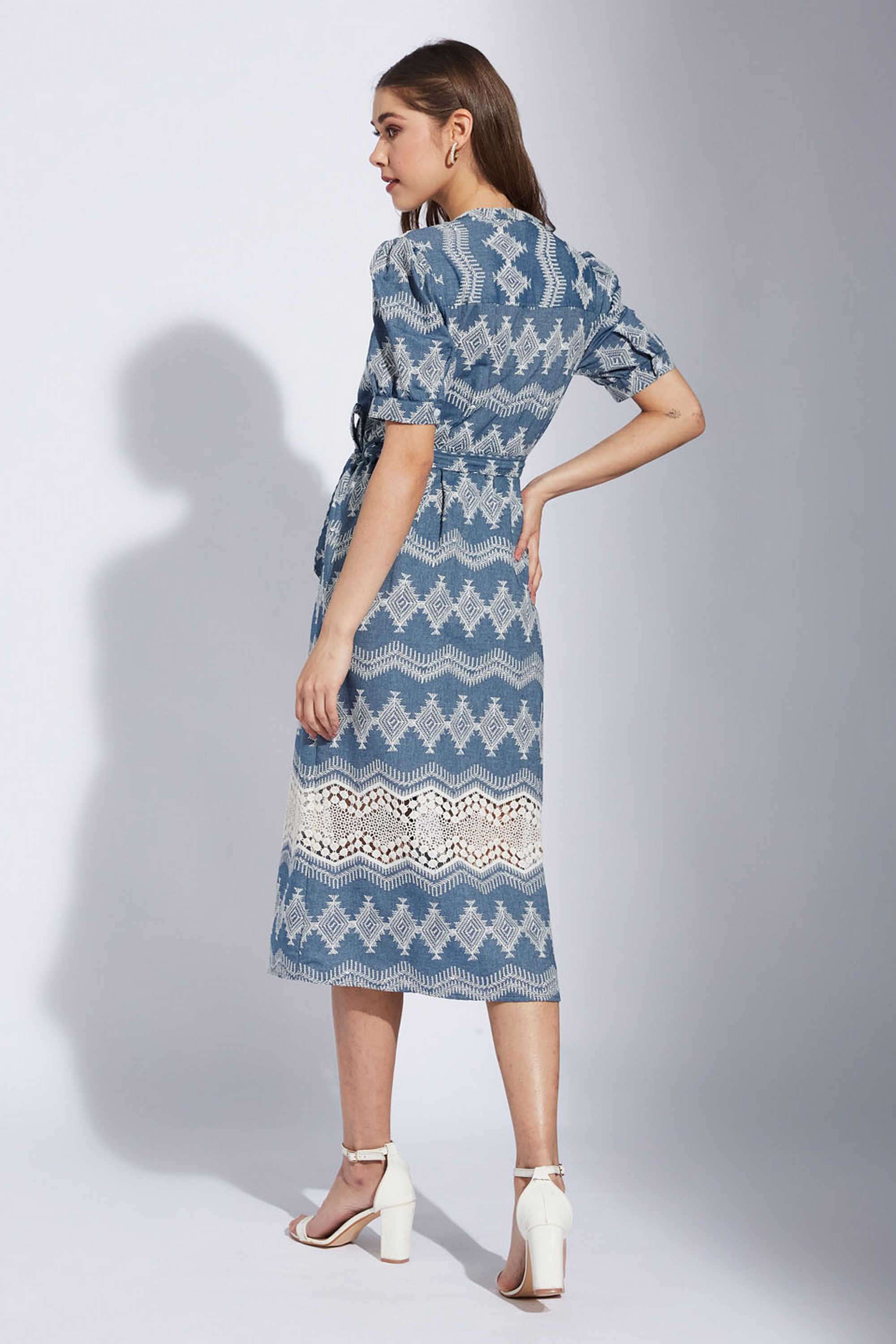 Embroidered-Cotton-V-Neck-Women-s-Dress