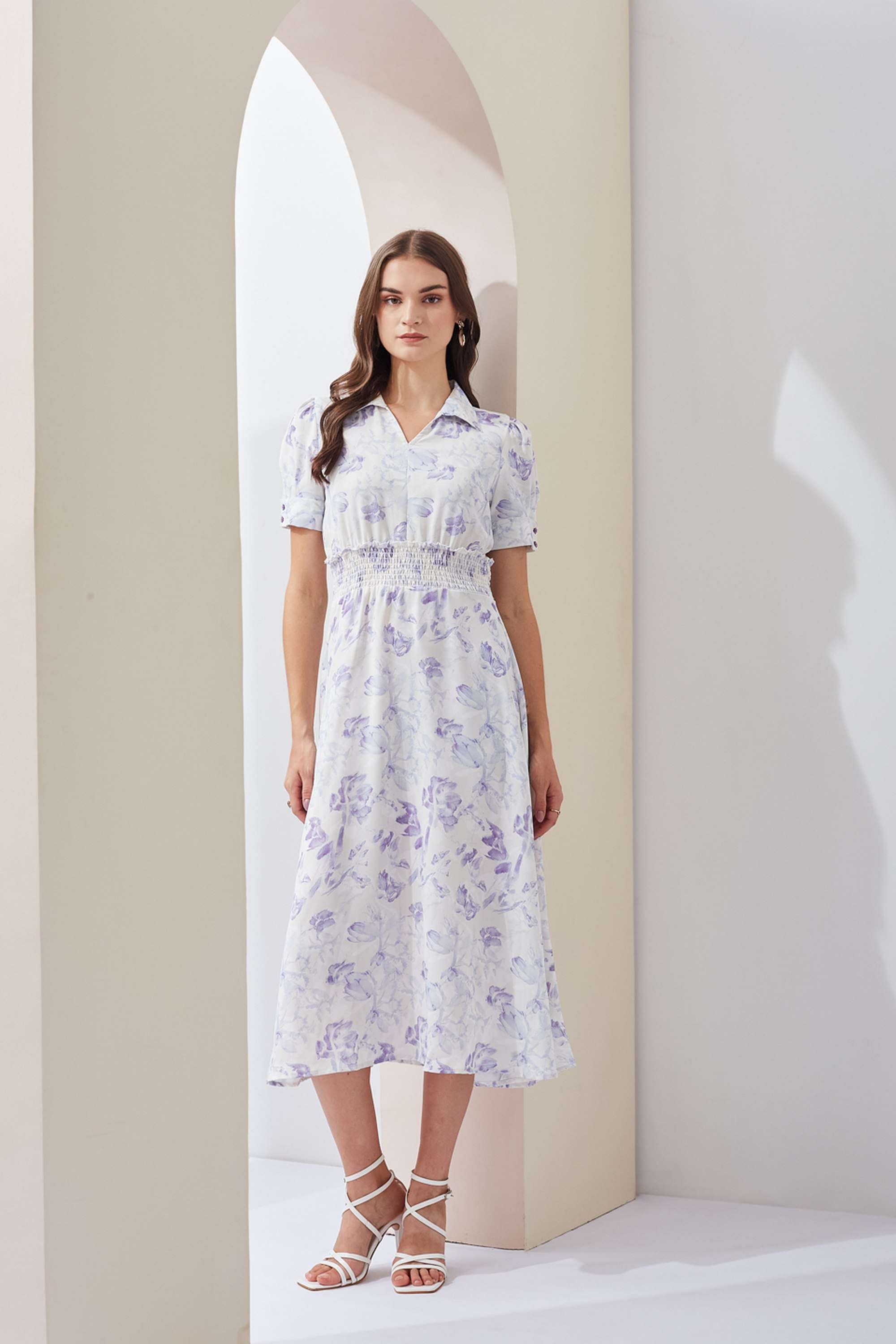 Printed-Collared-Polyester-Women-s-Ankle-Length-Dress