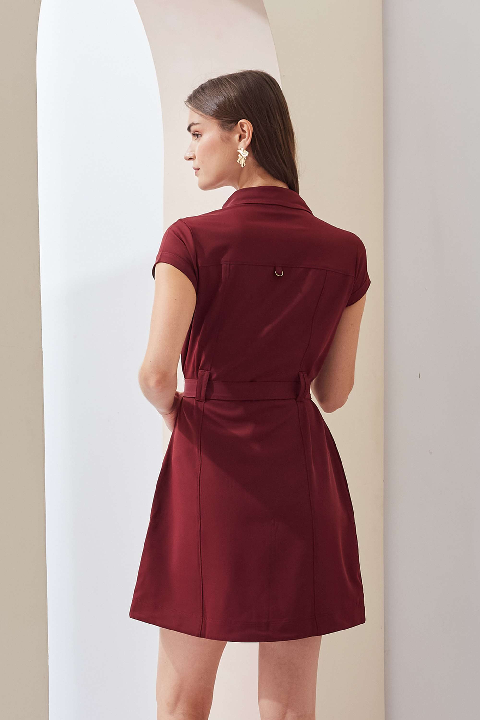 Solid-Collared-Polyester-Women-s-Mini-Dress