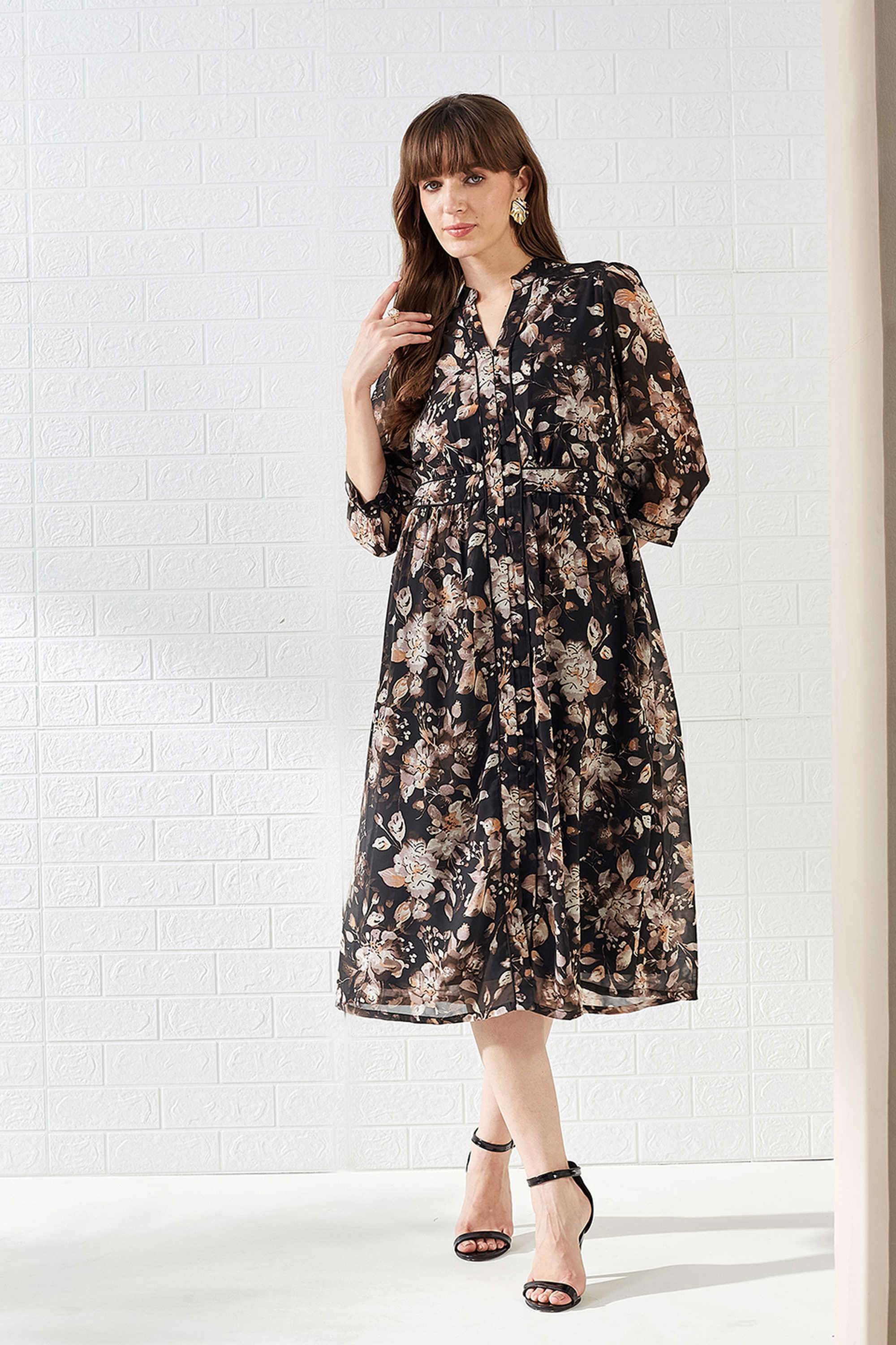 Printed-Polyester-Round-Neck-Women-s-Dress
