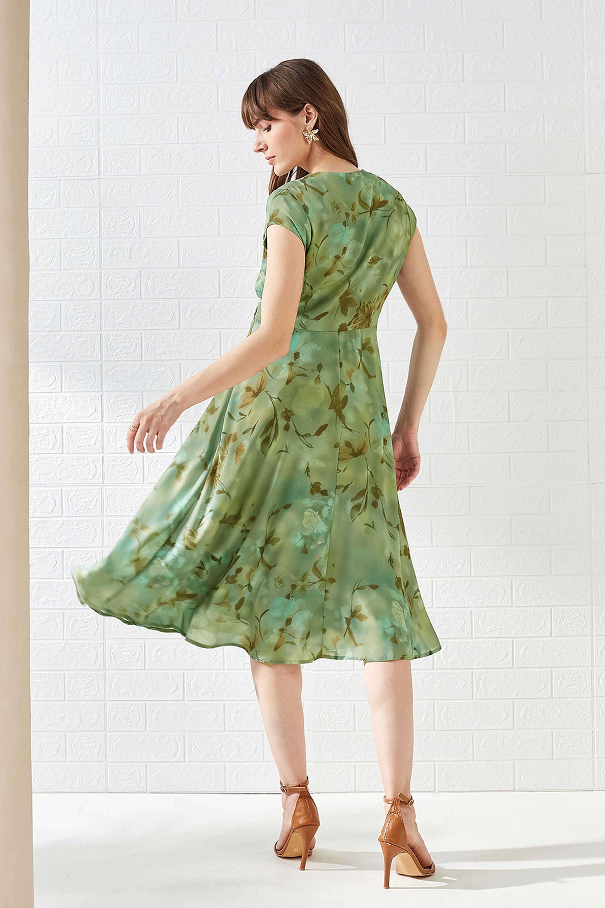 Printed-Polyester-V-Neck-Women-s-Dress