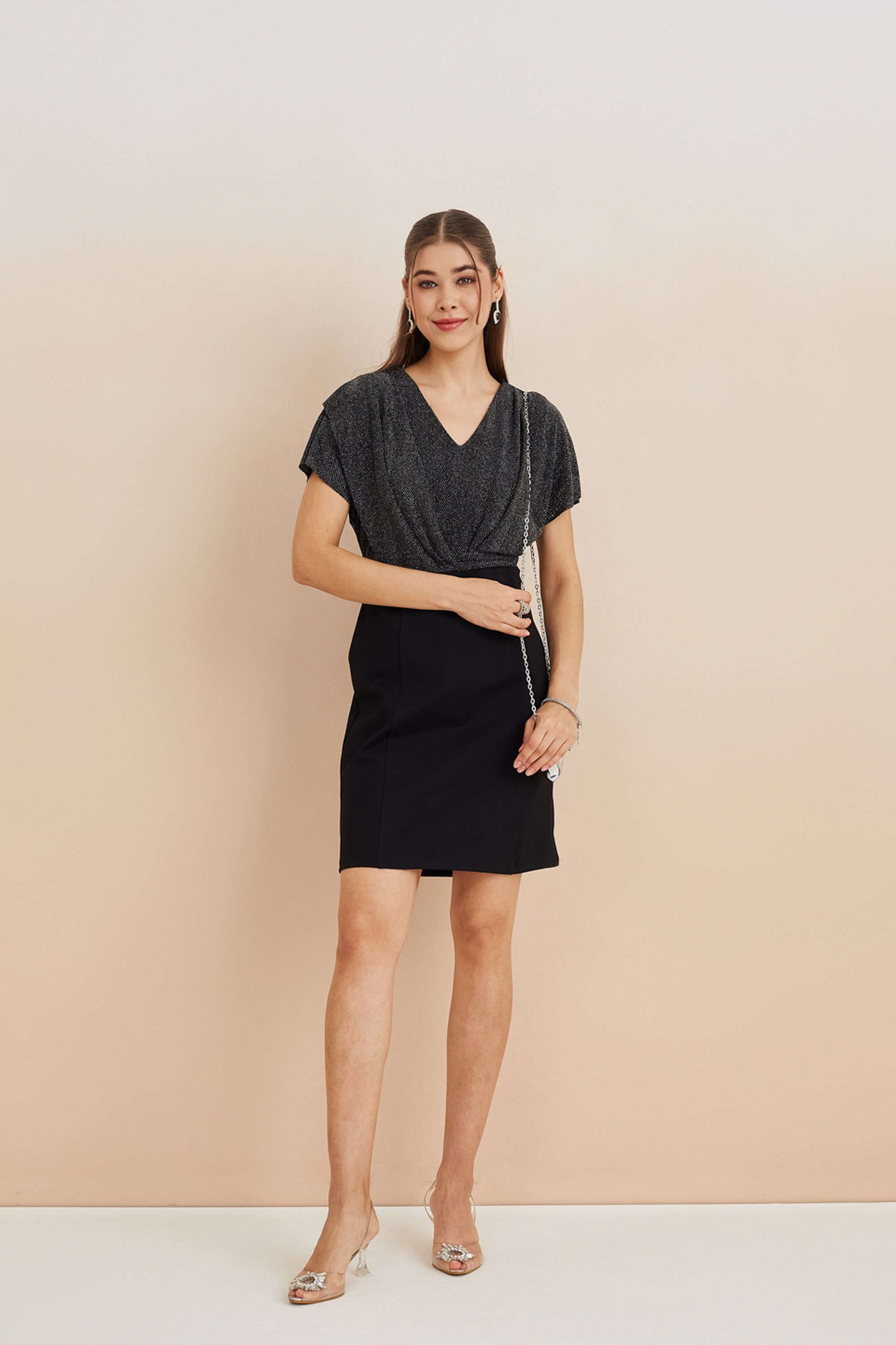 Solid-Nylon-V-Neck-Women-s-Dress