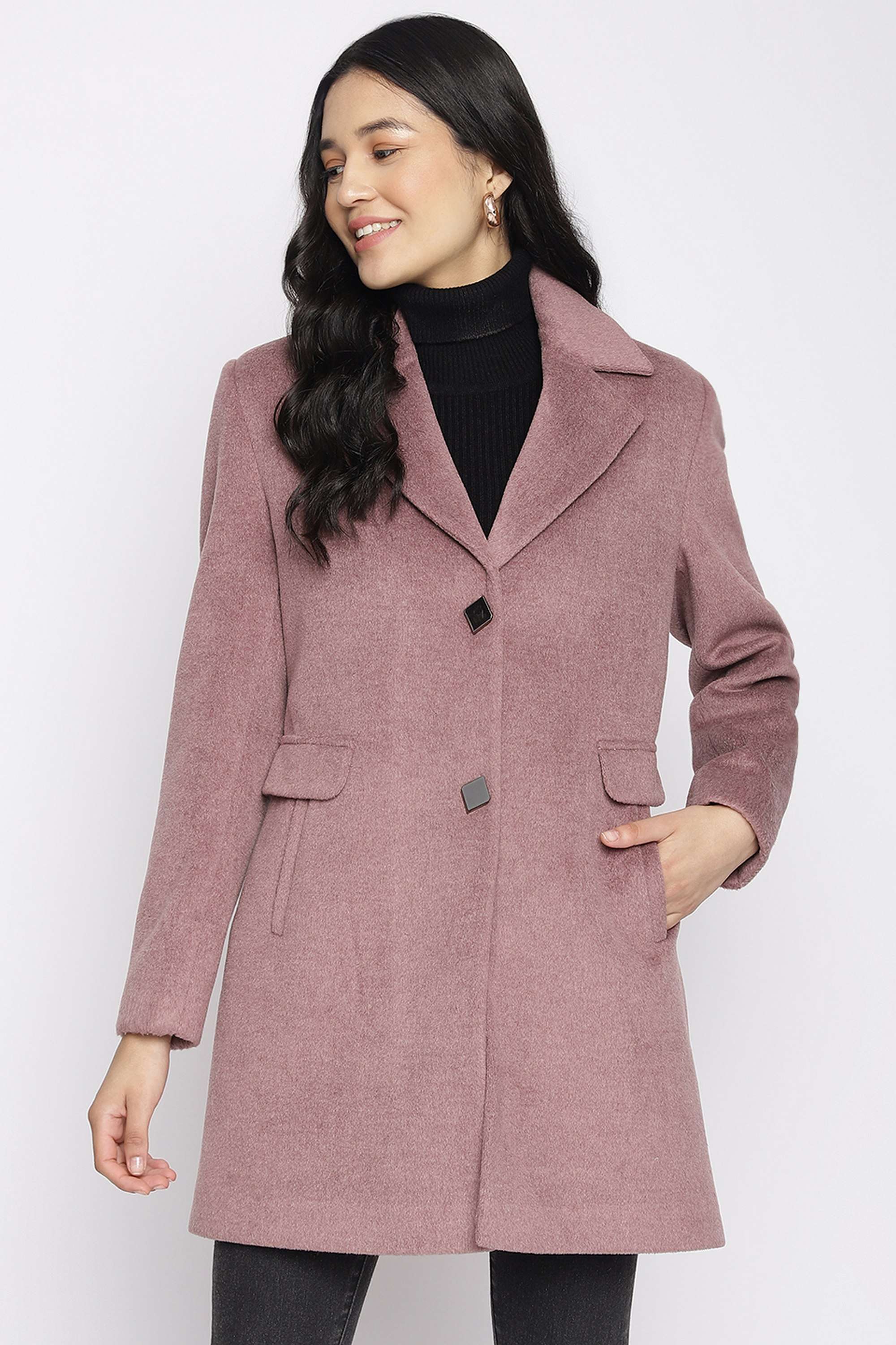 Solid-Polyester-Regular-Fit-Women-s-Casual-Wear-Coat