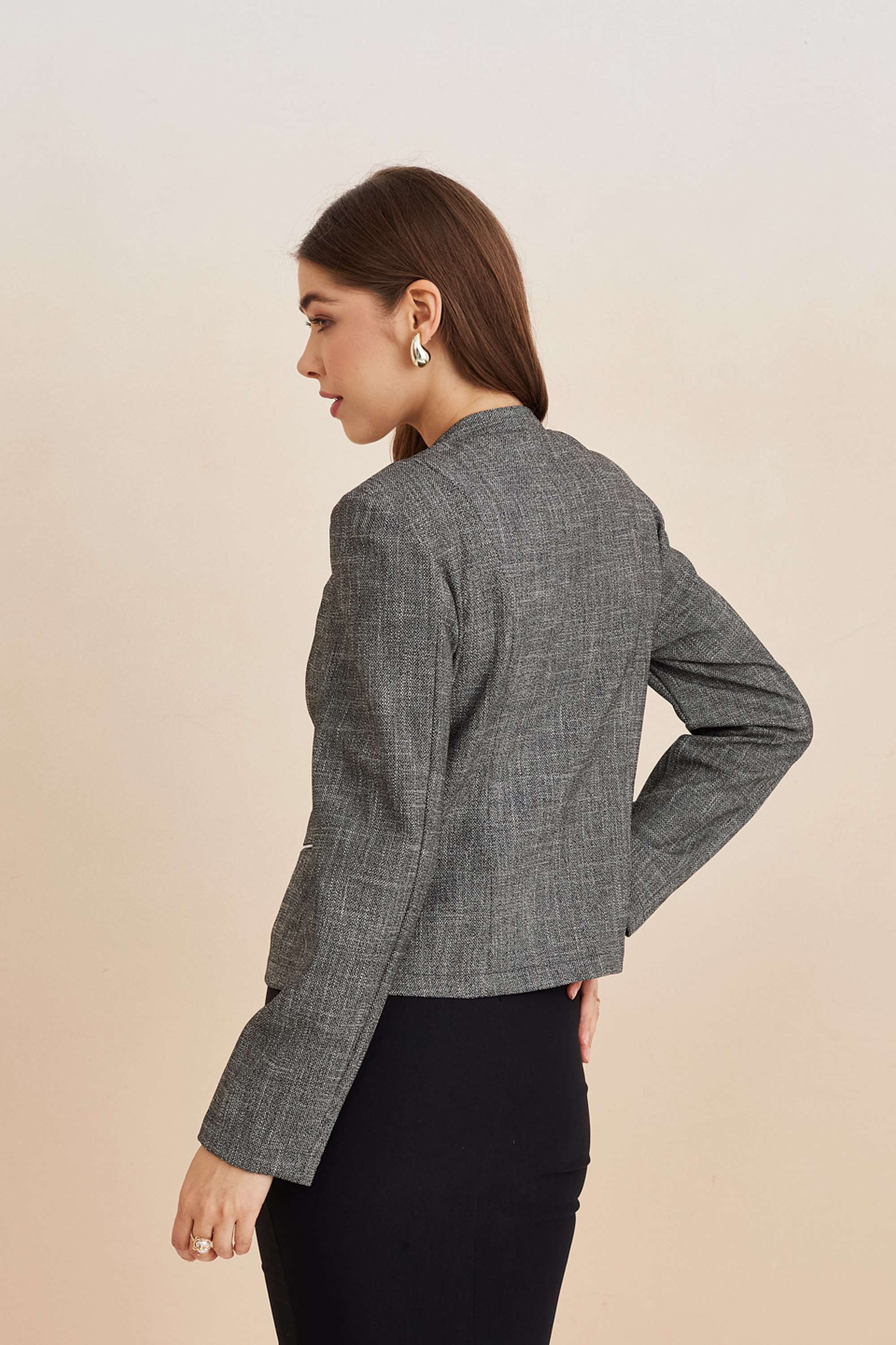 Solid-Polyester-Collared-Women-s-Coat