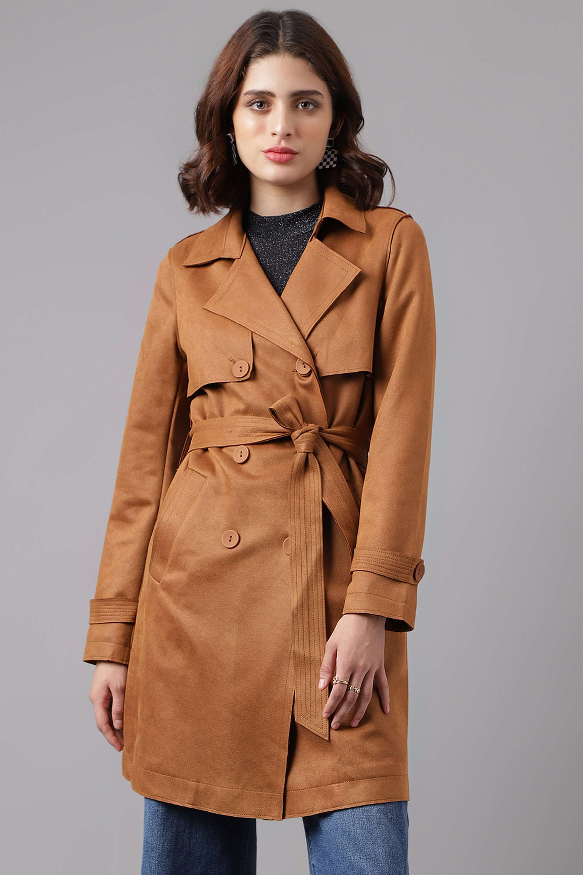 Solid-Polyester-Regular-Fit-Women-s-Casual-Wear-Coat