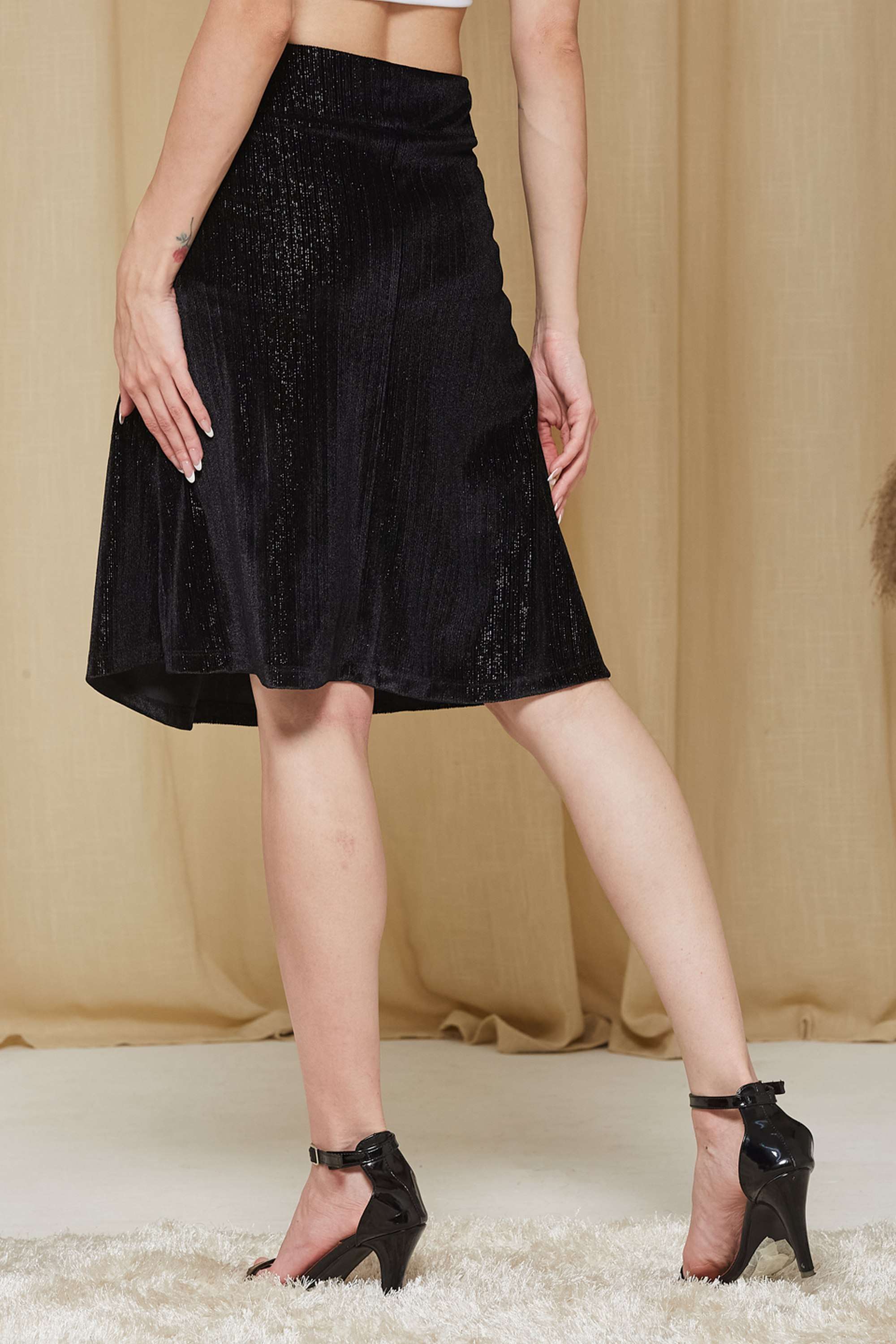 Solid-Regular-Fit-Polyester-Women-s-Casual-Wear-Skirts