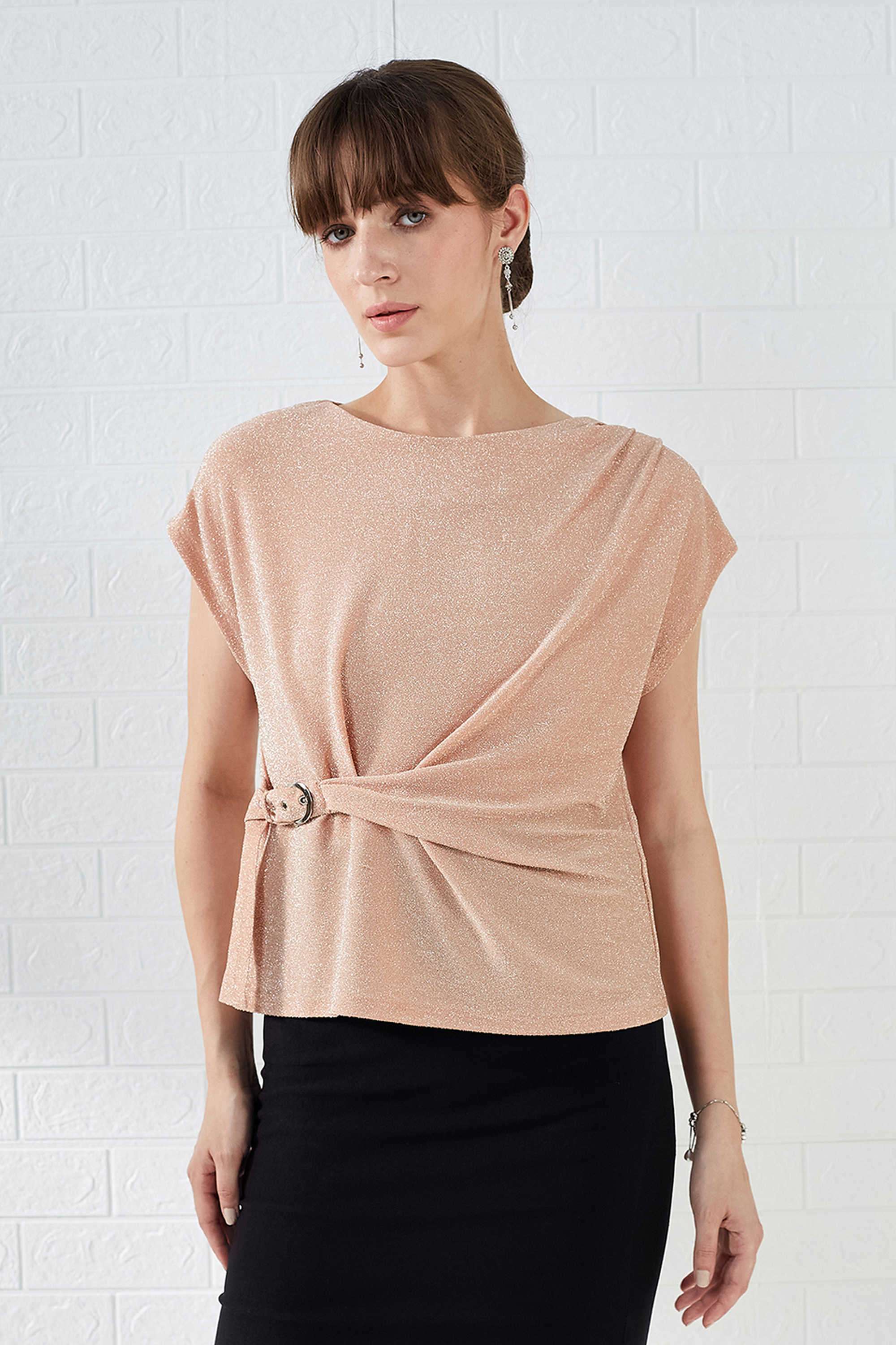 Solid-Polyester-Boat-Neck-Women-s-Top