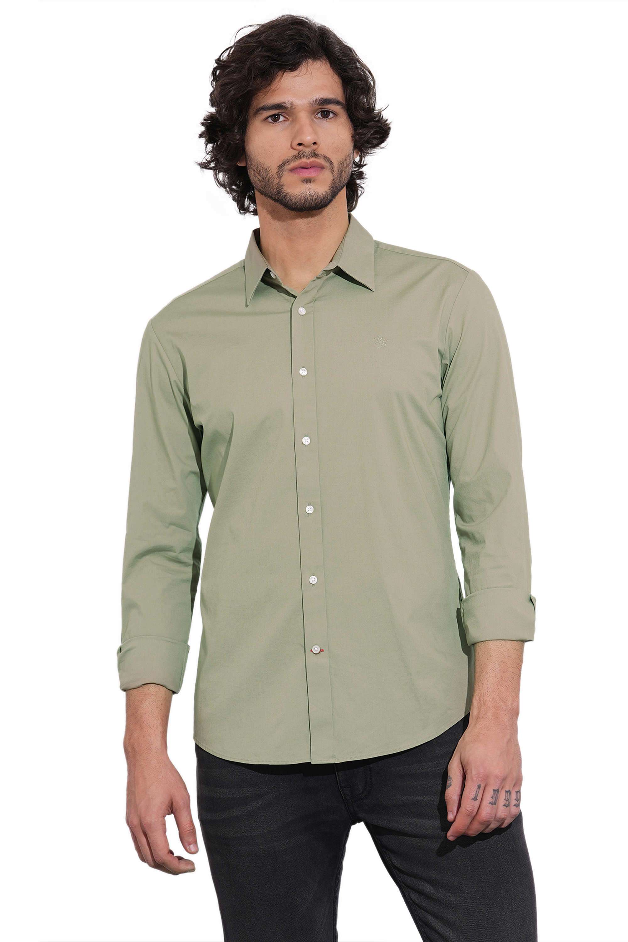 Solid-Collared-Cotton-Men-s-Casual-Wear-Shirt