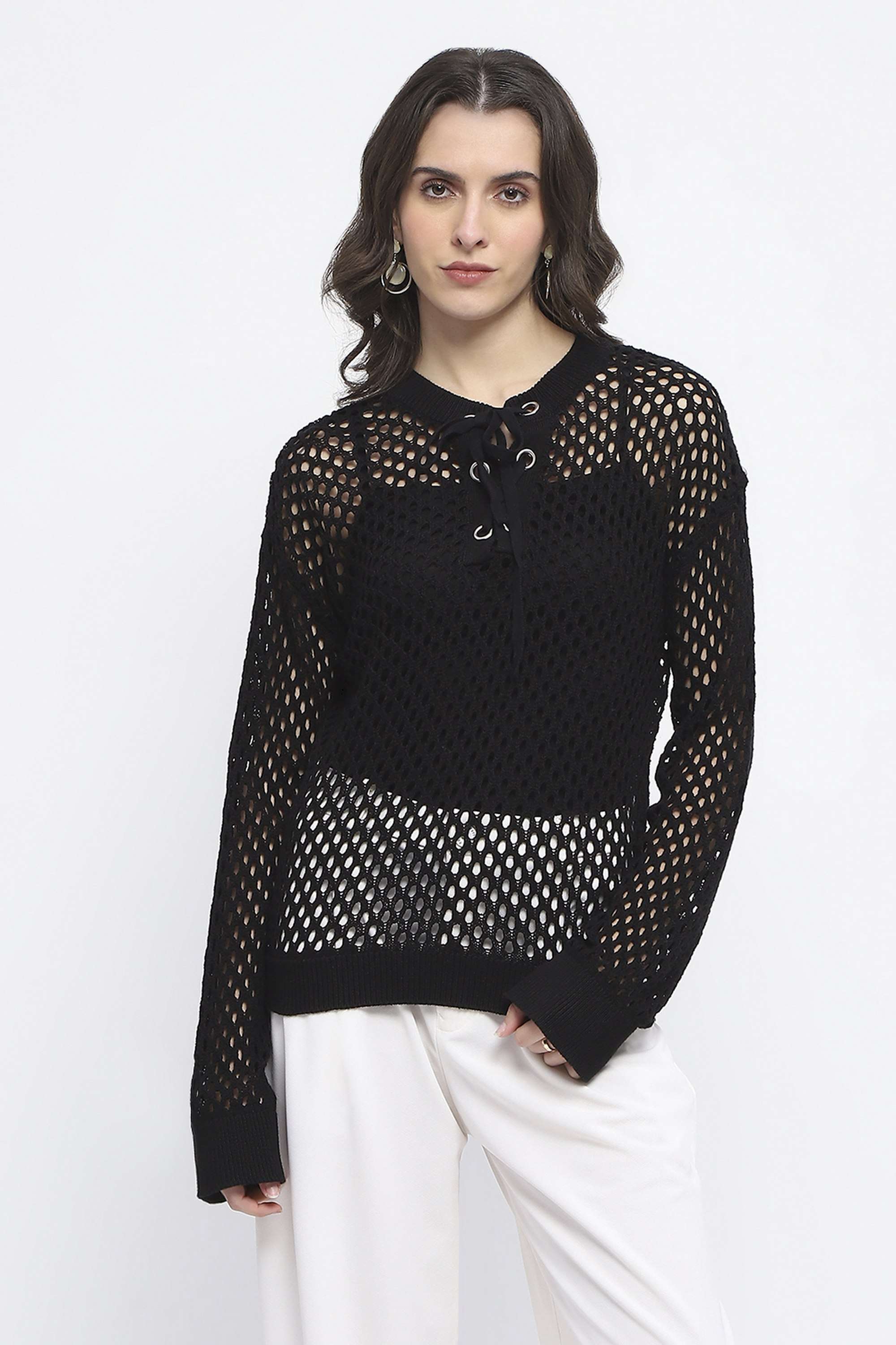 Solid-Acrylic-Round-Neck-Women-s-Top