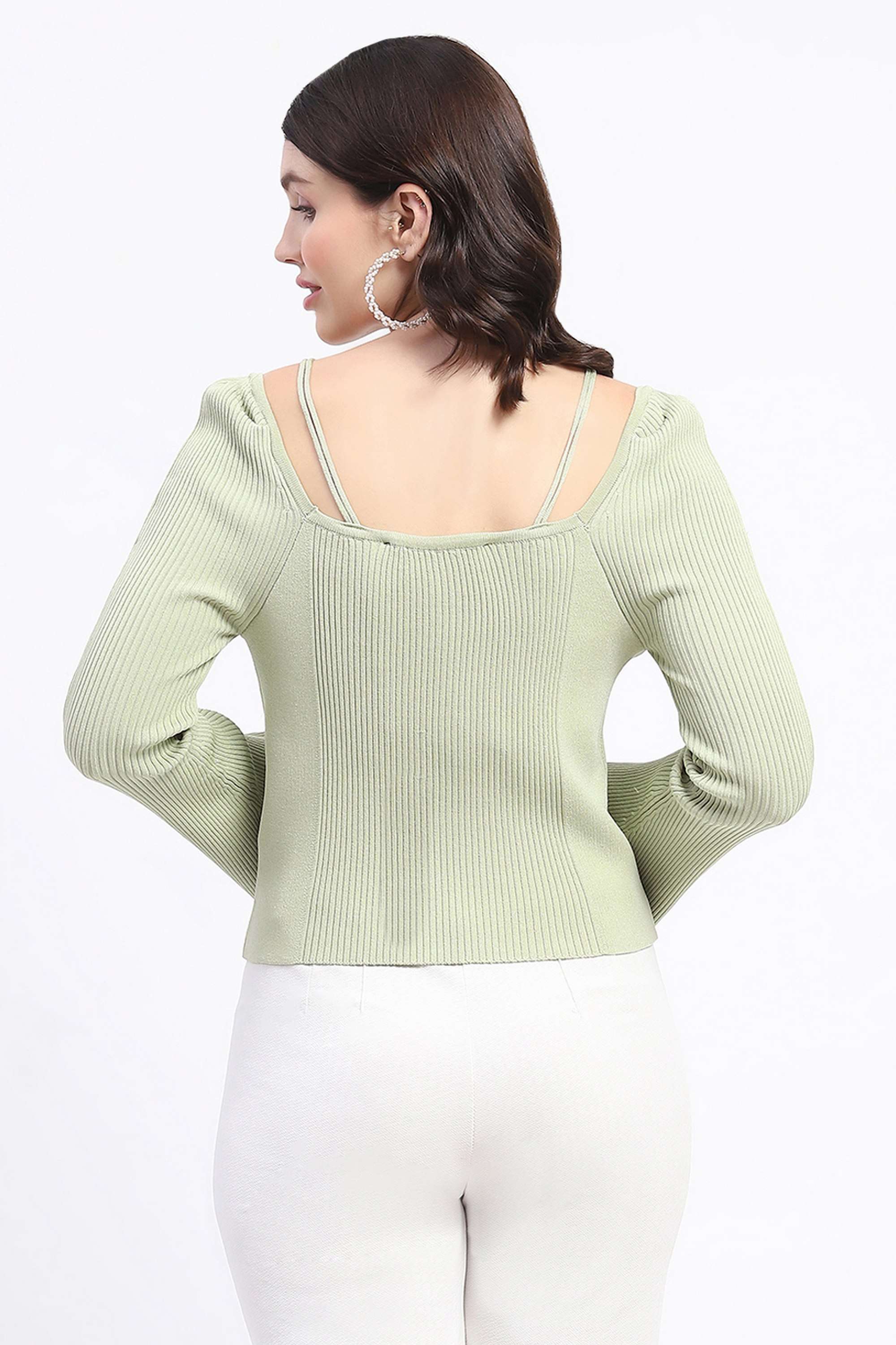 Solid-Acrylic-Square-Neck-Women-s-Top