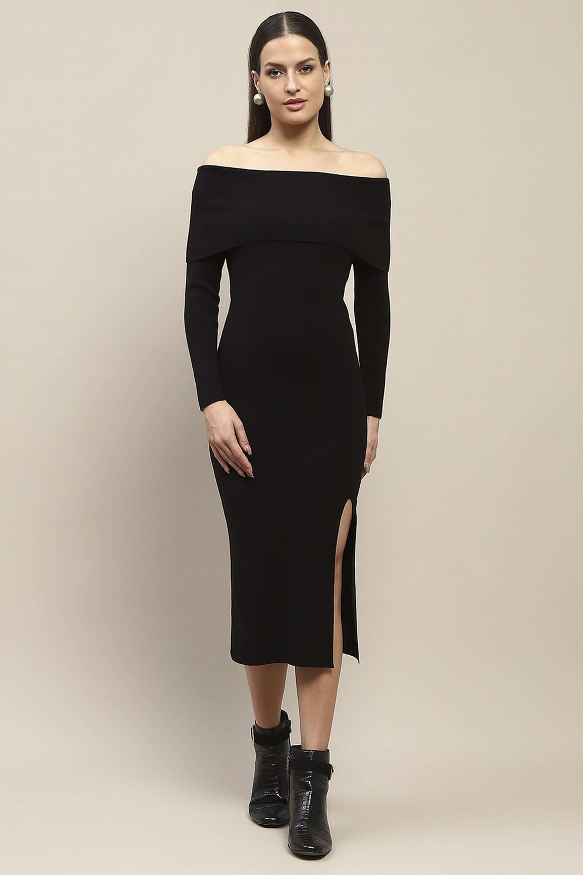 Solid-Viscose-Off-Shoulder-Women-s-Dress