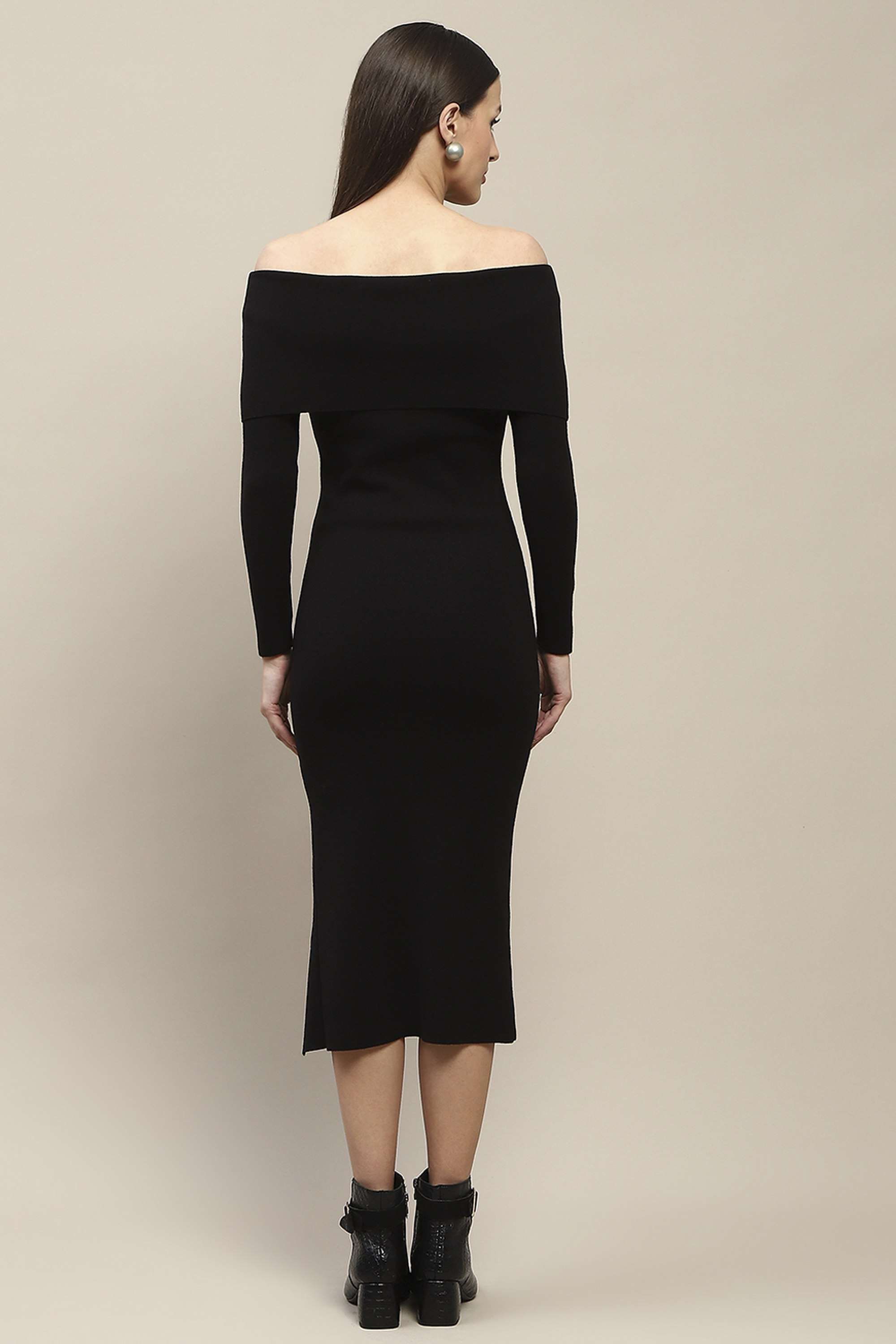 Solid-Viscose-Off-Shoulder-Women-s-Dress