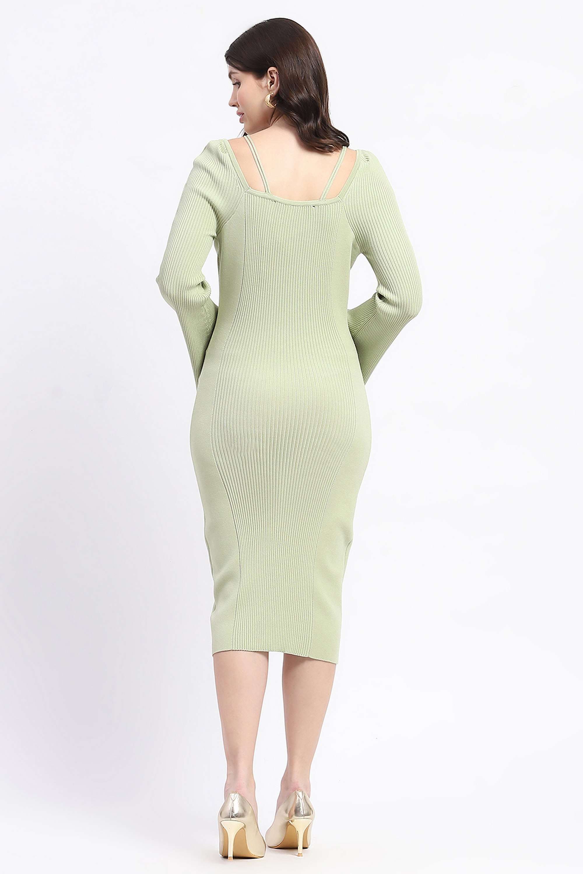 Solid-Viscose-Square-Neck-Women-s-Dress